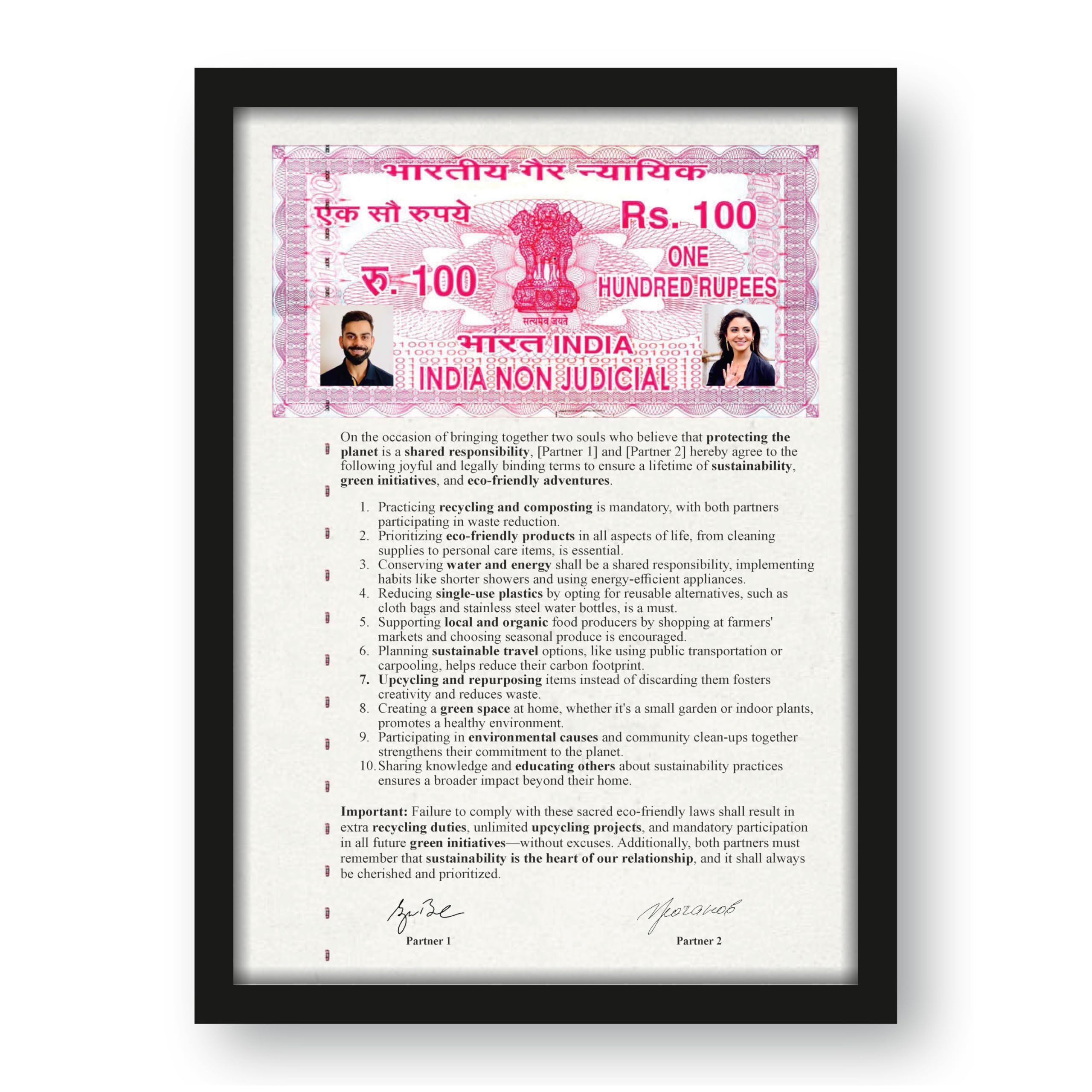 Eco-Friendly Couple Relationship Contract Photo Frame – 9.25 x… – view 2