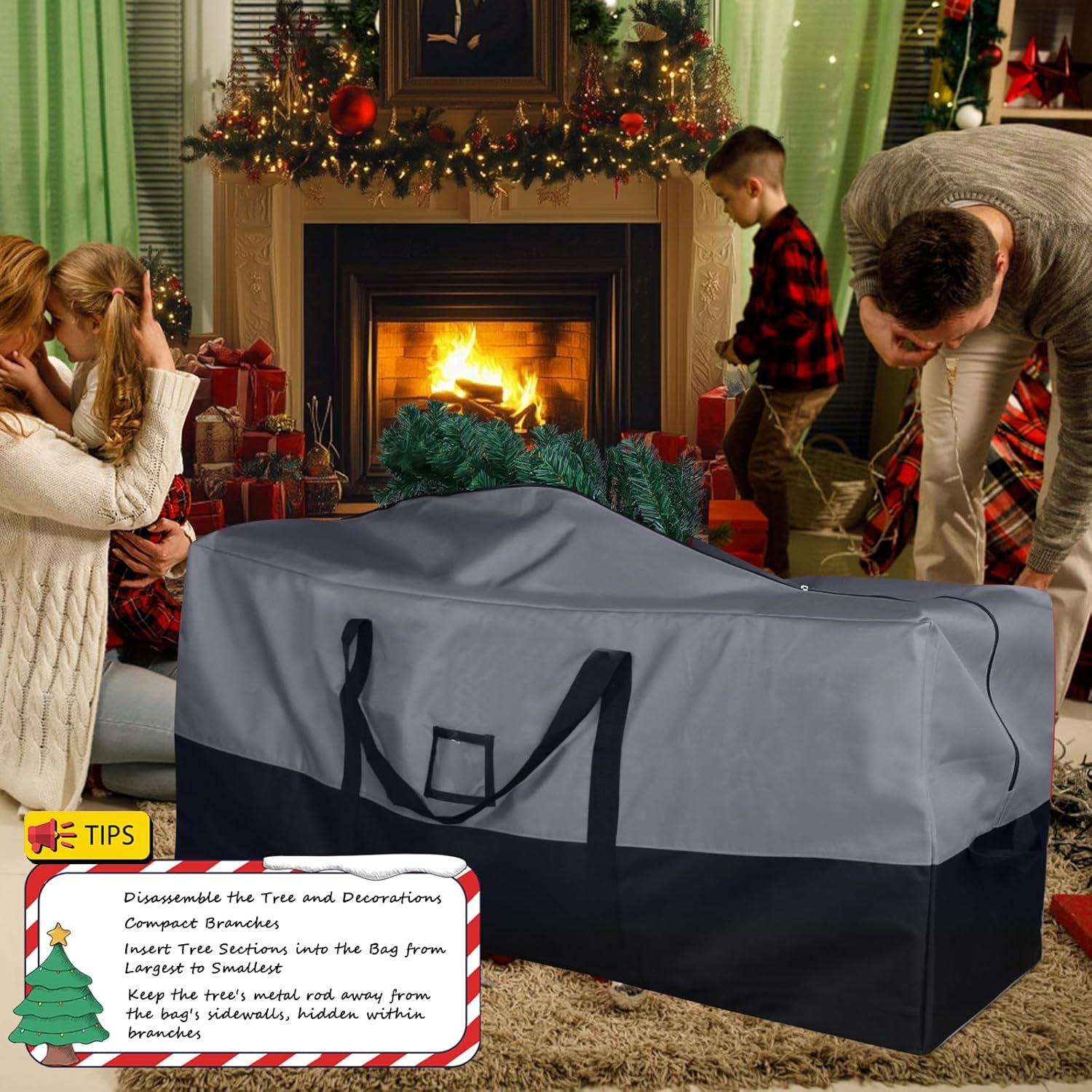 Christmas Tree Storage Bag, 600D Oxford Extra Large Moving Bags, Fits Up to 9 Ft Artificial Trees, Skeleton Storage, Waterproof Christmas Decorations Storage Bags with Zippers & Card Slot