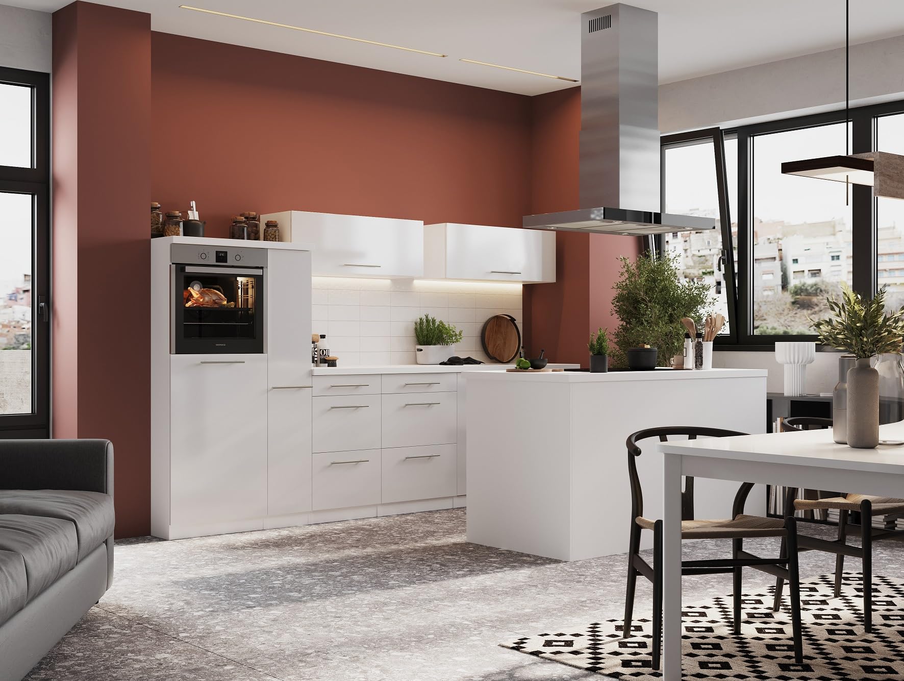 Respekta Cappa Aspirante, Cappa a Isola 90 cm, Struttura in acciaio inox con paralume in vetro Nero, Funzione di scarico e ricircolo d'aria, CH44099GISAM, A, 58–73 dB