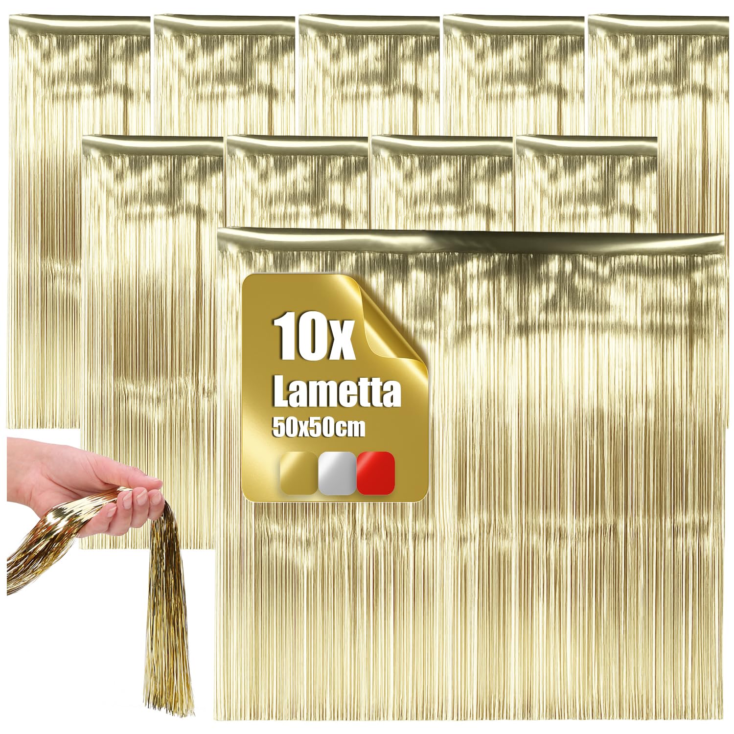 com-four® 10x Lametta, Goldfarbene Lametta Girlande für Weihnachten | Christbaumschmuck für den Tannenbaum
