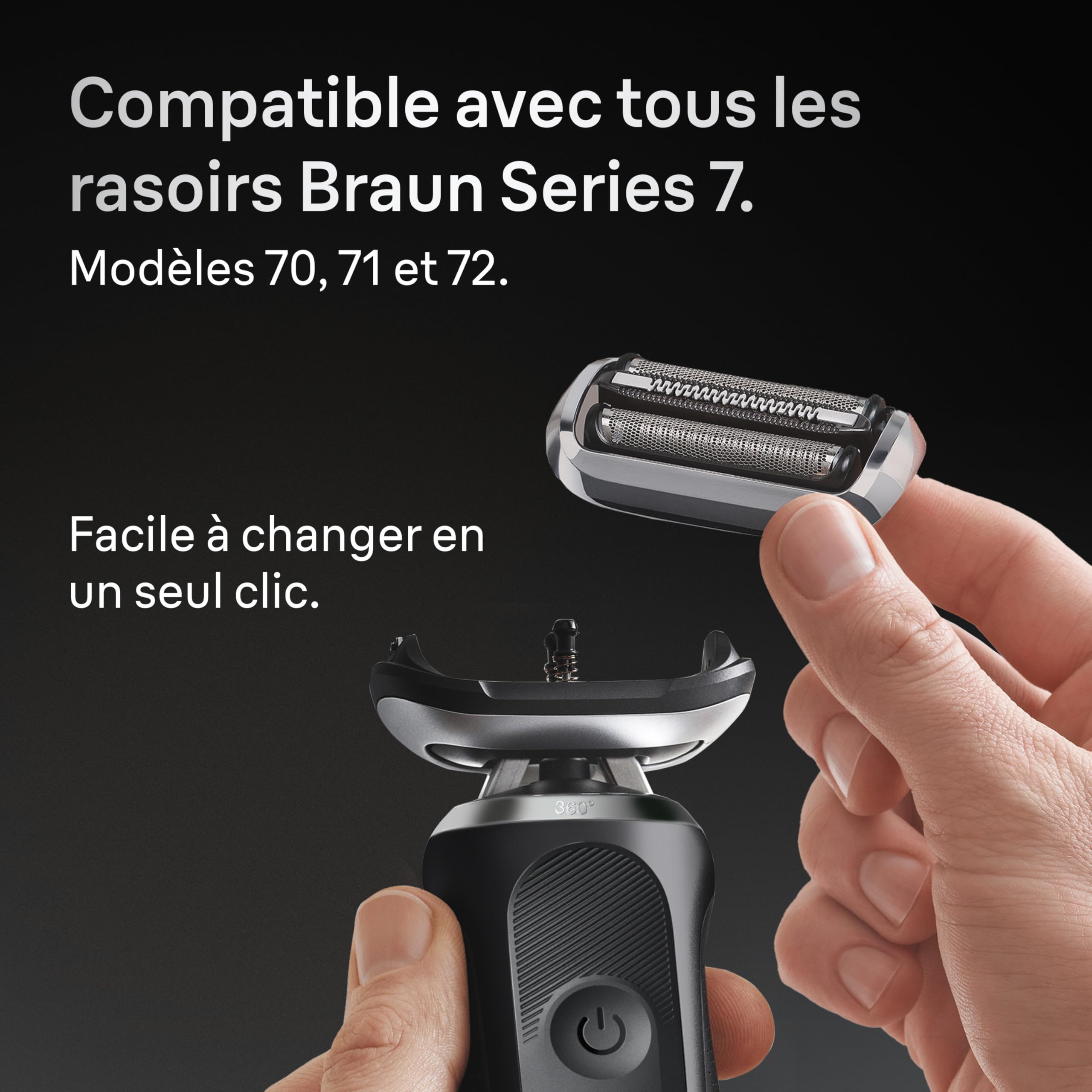 Braun Tête De Rasoir Electrique Homme Series 7 74S ORIGINALE, Argent, Remplacement De La Grille Pour Un Rasage De Près, Lames Flexibles, Elément De Rechange OFFICIEL Pour Rasoirs 70, 71, 72