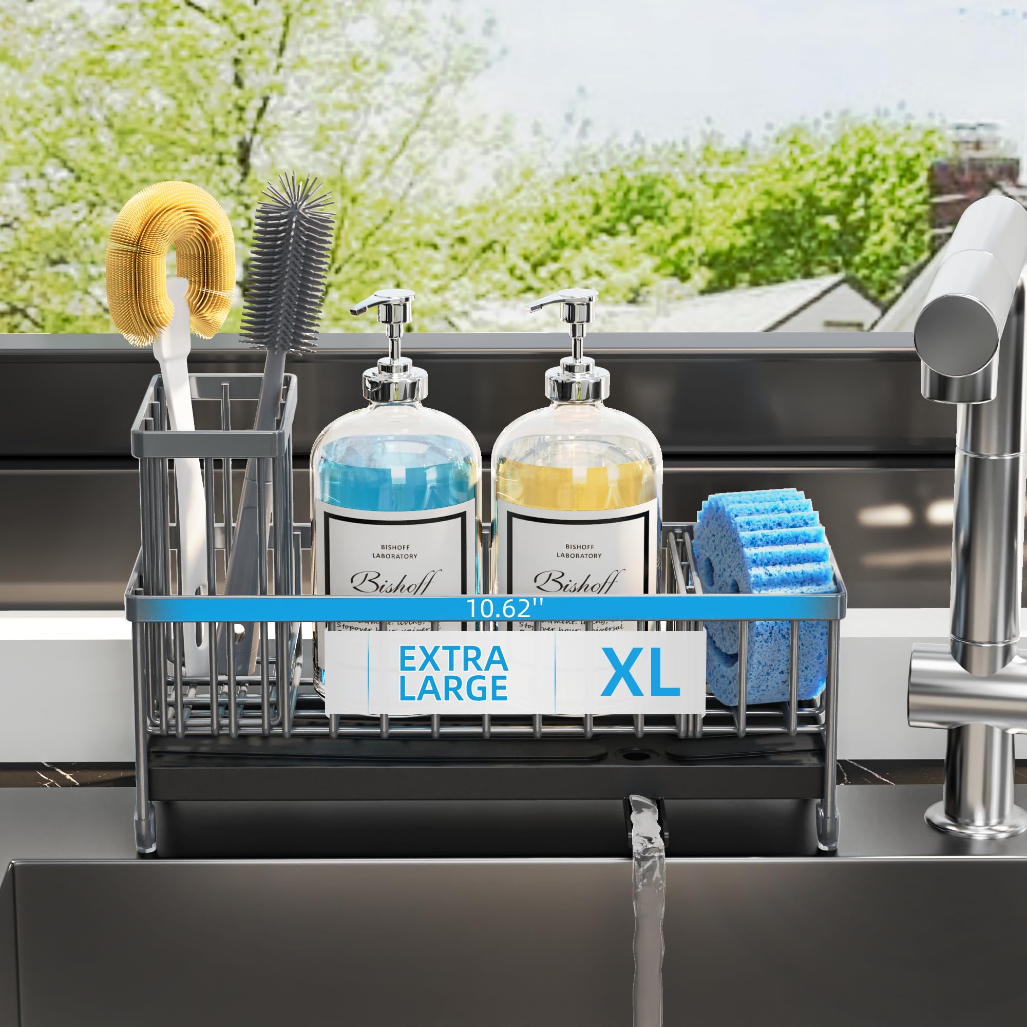 Moforoco Extra Large Sponge Holder for Kitchen Sink Organizer Caddy, Dish Brush Scrubber Holder,Stainless Steel Sink Box
