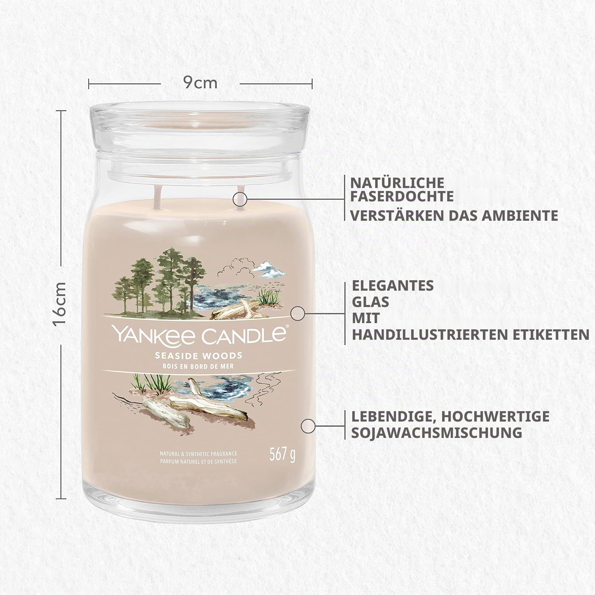 Yankee Candle Signature Duftkerze | große Kerze mit langer Brenndauer „Seaside Woods“ | Soja-Wachs-Mix | Perfekte Geschenke für Frauen