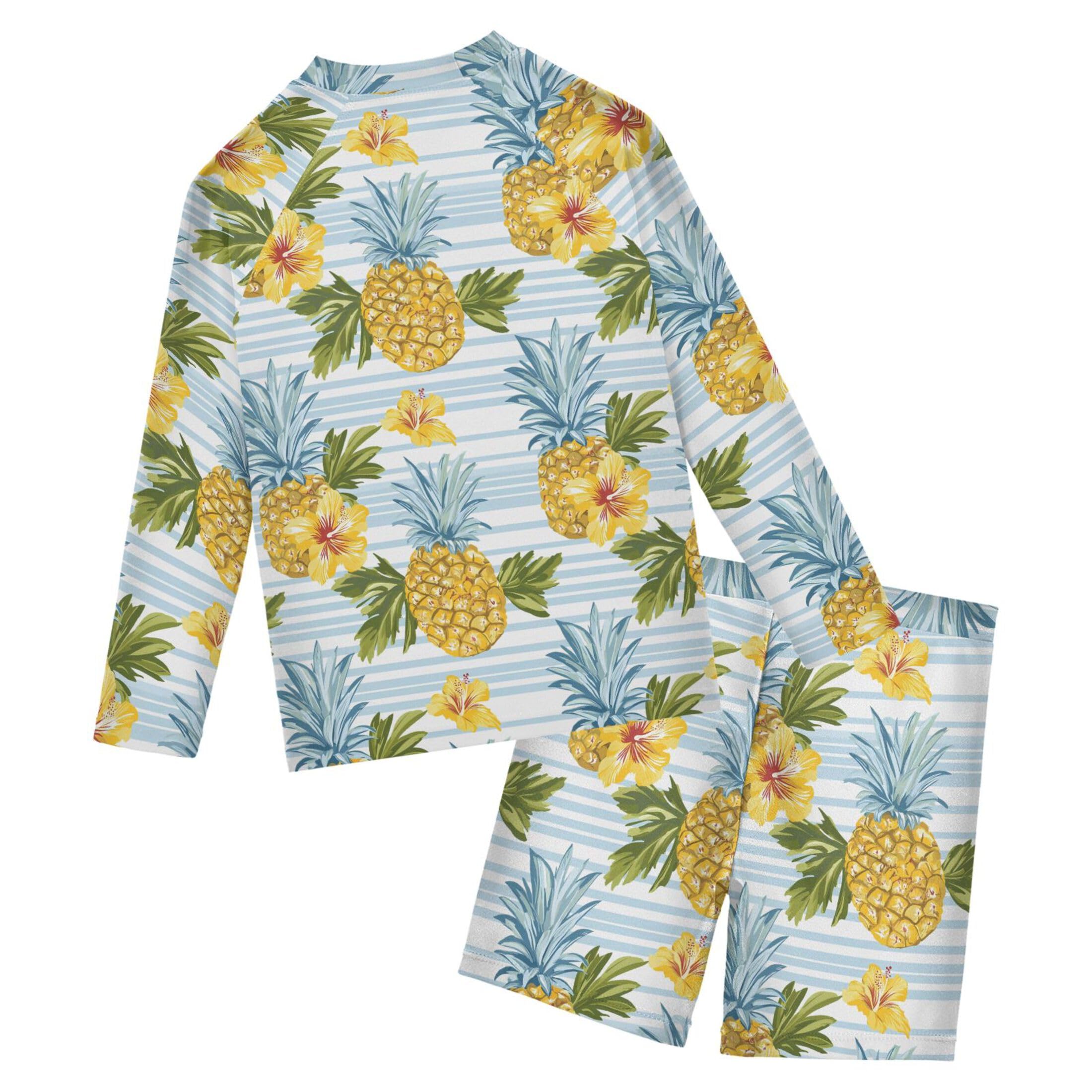 Pineapple Fruit Flowers Toddler and Baby Boys' 2-Piece Swimsuit Trunk, Long Sleeve Rashguard Bathing Suit B0404798