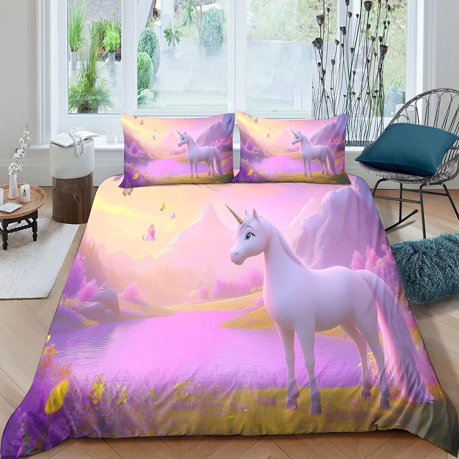 Ctjqhvkz Style-5 3D Printed Fantasy Unicorn Fitted Sheet Microfiber Pastel Dreamland Mattress Cover For Bedroom Dorm Mattress Protection Decor Single（135X200cm）