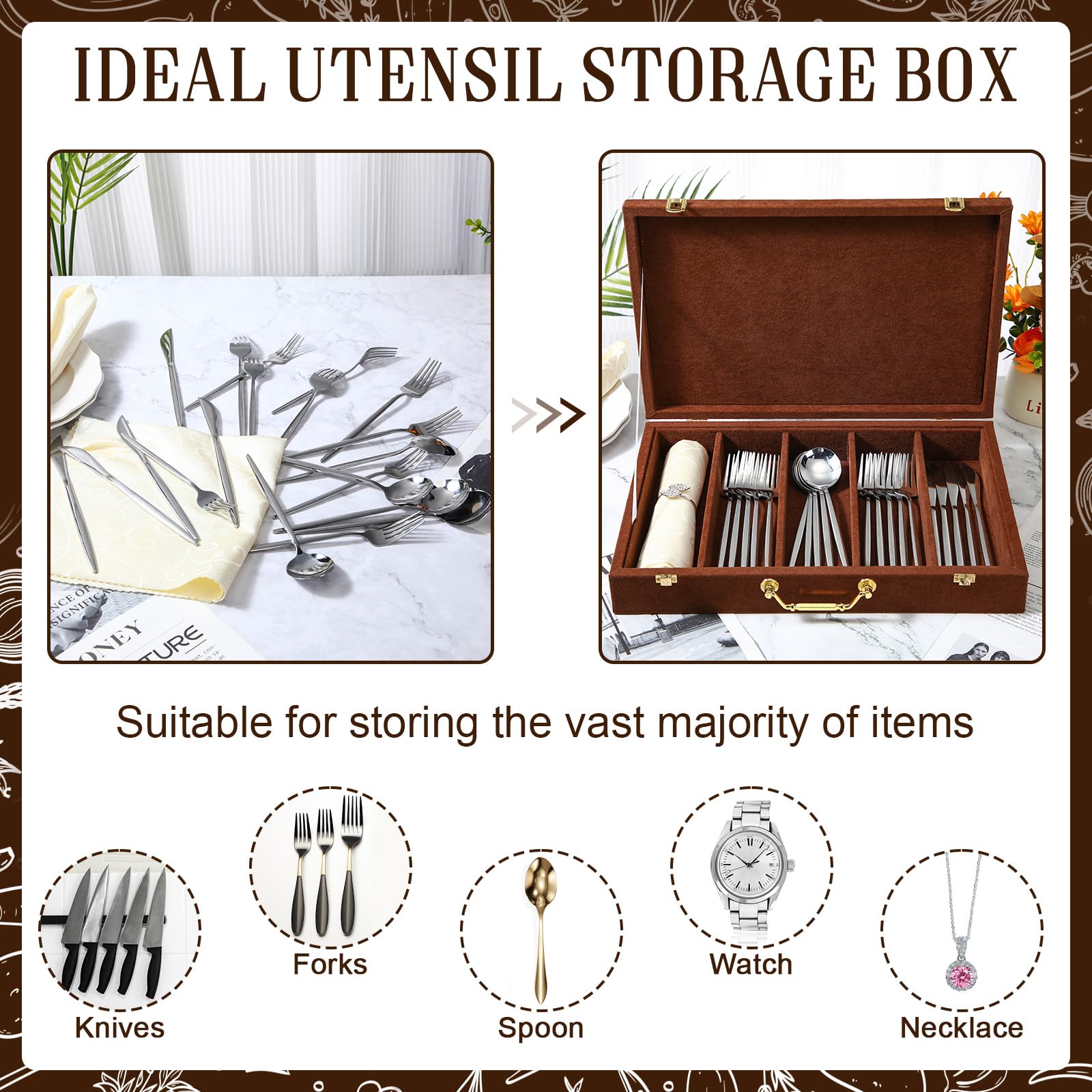 Pickmesh Besteck-Aufbewahrungsbox mit Deckel, Kaffee, 1 Schicht