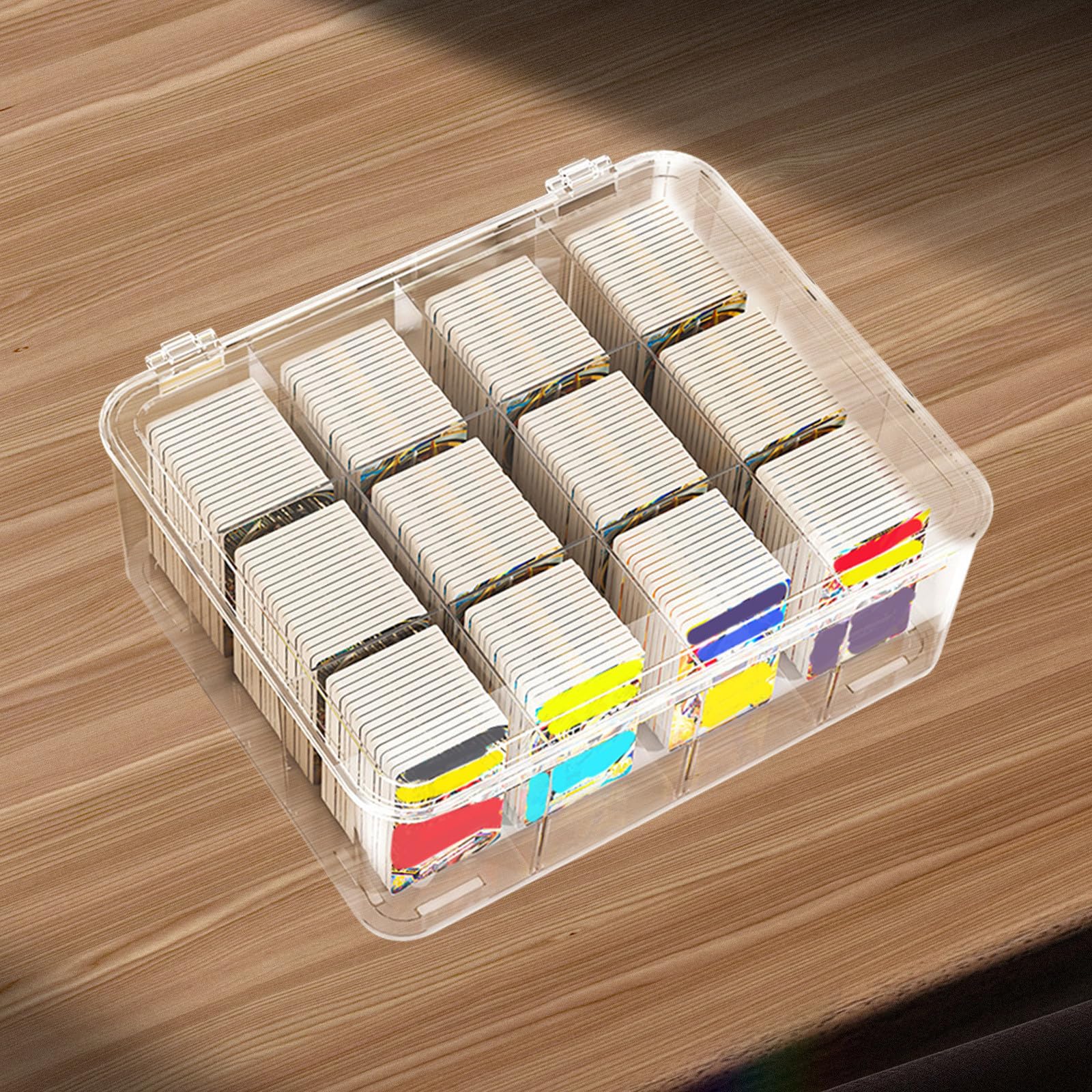 Caja Organizadora de Plástico Transparente Ahorro de Espacio con Compartimentos para Tarjetas, Tarjetero de Escritorio Práctico y Compacto Adecuado para Juegos de Cartas
