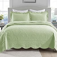 Vista 11 de MarCielo Juego de edredón de 3 piezas 100% algodón, tamaño extragrande, colcha ligera bordada, estilo granja T0