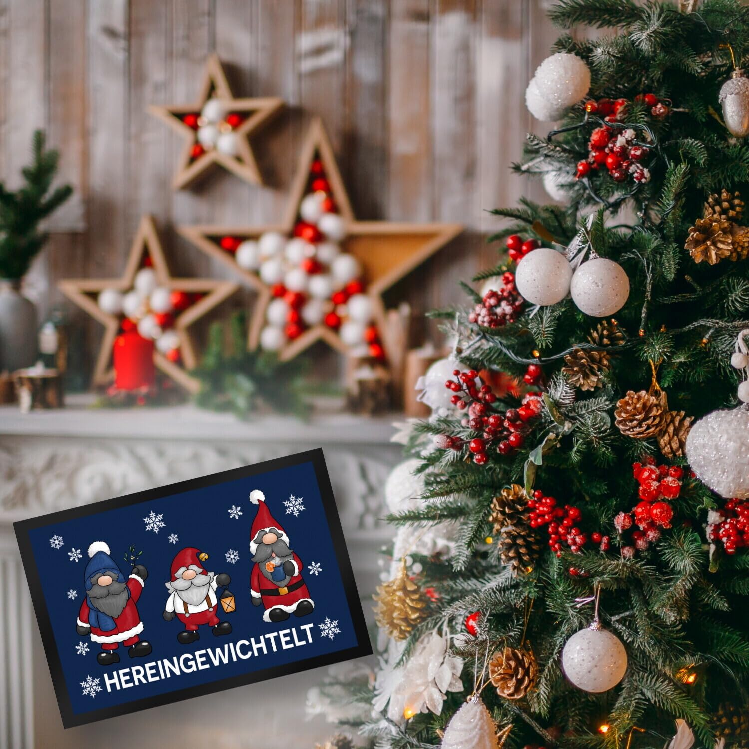 speecheese Hereingewichtelt Weihnachtswichtel Fußmatte XXL in 50x75 cm in blau als schöne Begrüßung für den Türeingang zu Weihnachten und der Winterzeit