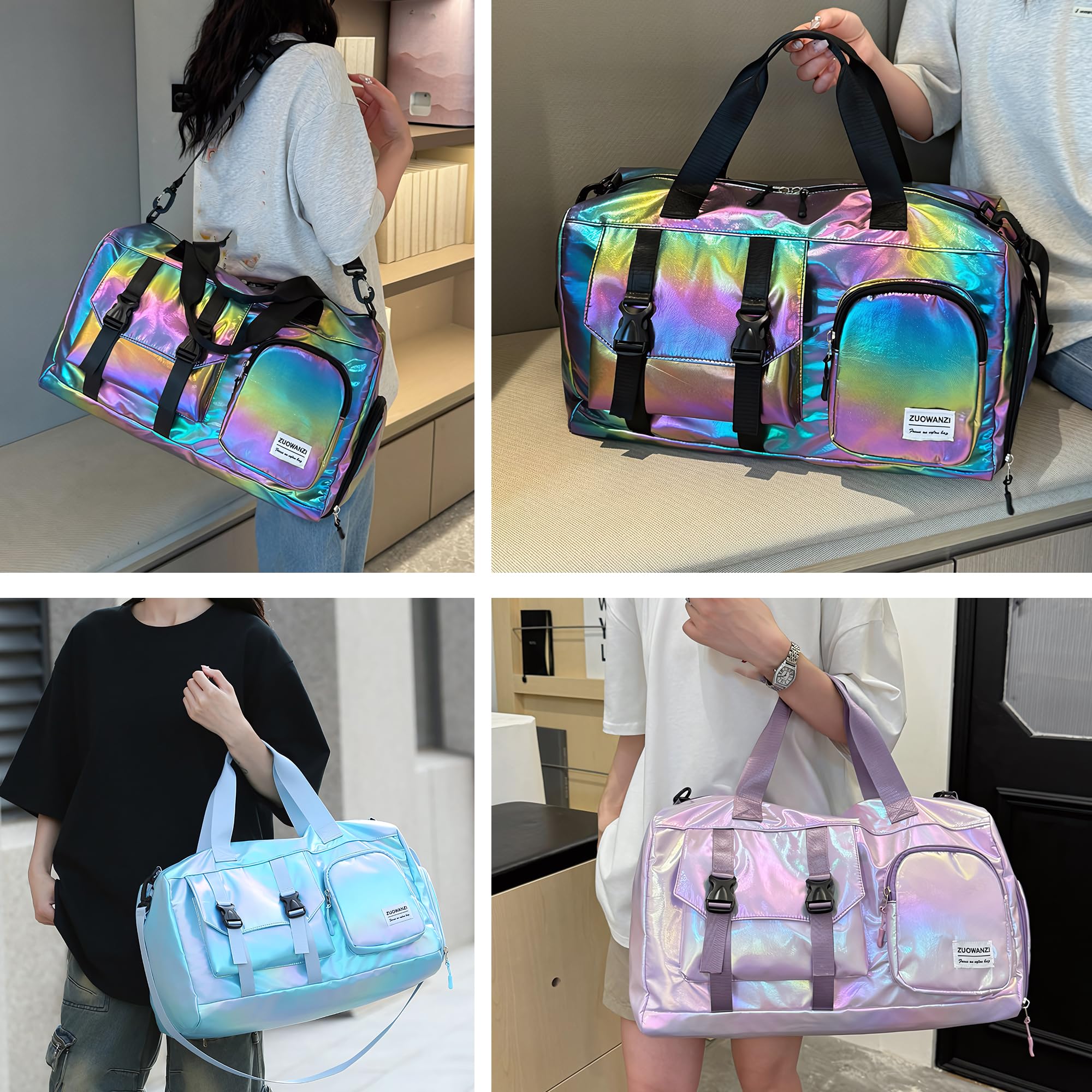 Borsone da Viaggio, Bagaglio a Mano Borsa da Viaggio con Scomparto per le Scarpe,Borsa per Attrezzatura Sportiva con Zip,45 x 26x 21 cm,26 toppe ricamate con lettere Adesivi