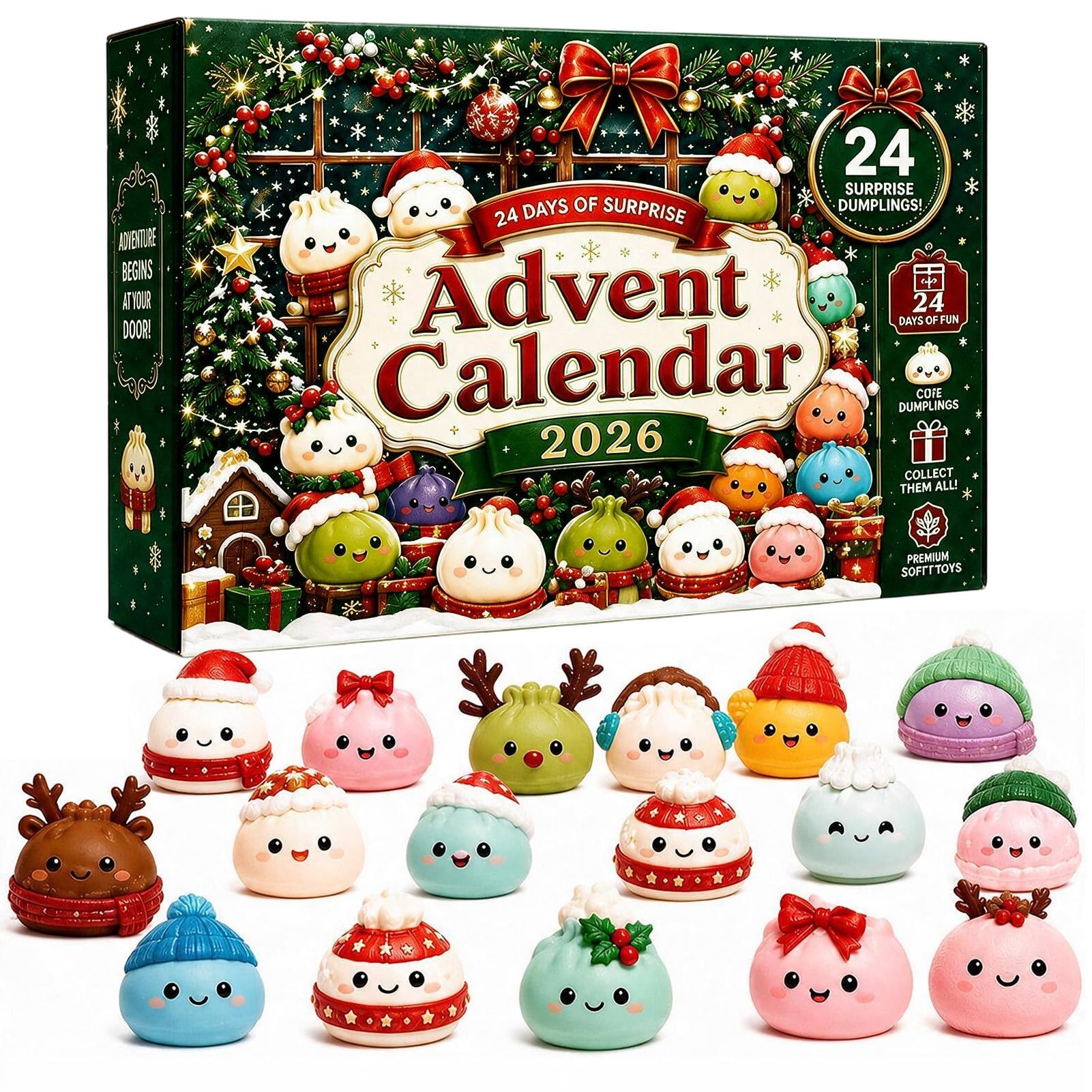 Kacuberr 2026 Squishies Advent Calendar, 24 Dumpling Christmas Countdown