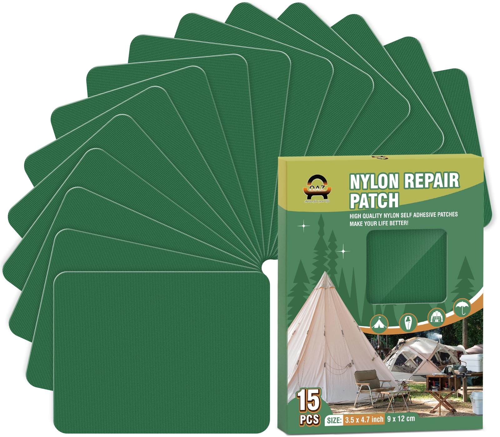 15 Pieces 9 x 12 cm Nylon Repair Patches Nylon Fabric Patch Self-Adhesive Tent Repair Tape Waterproof Lightweight Repair Patches Repair Patch Kit for Clothing Down Jacket Bag (Forest Green)