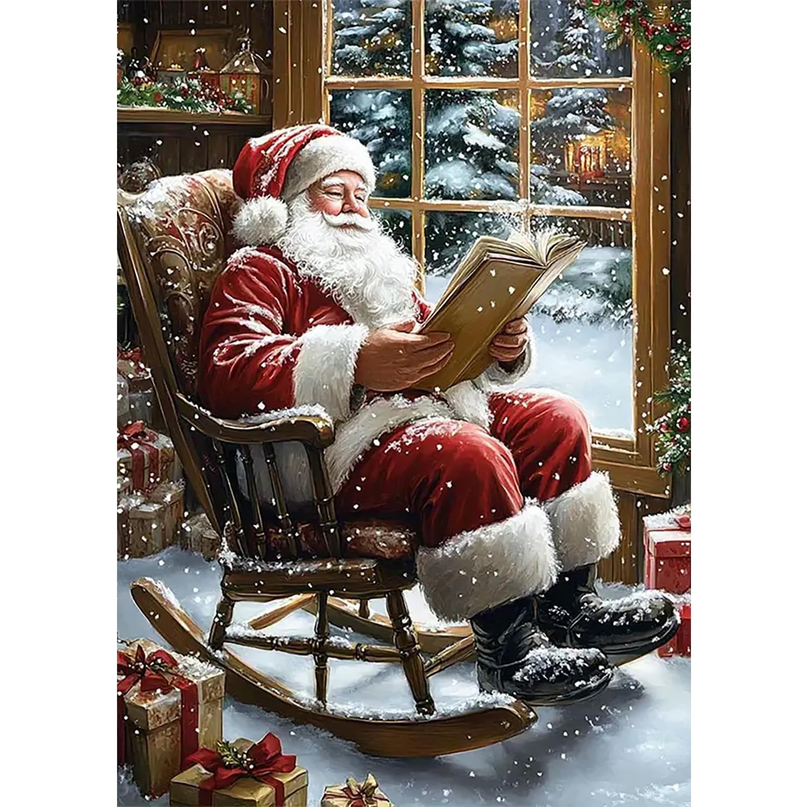 NAIMOER Christmas Diamond Painting Kits for Adults, DIY Happy New Year Diamond Art Santa Claus Reads Wishes Kits Pictures, Adults Diamond Art on Canvas for Relaxation Home Decor 30x40cm