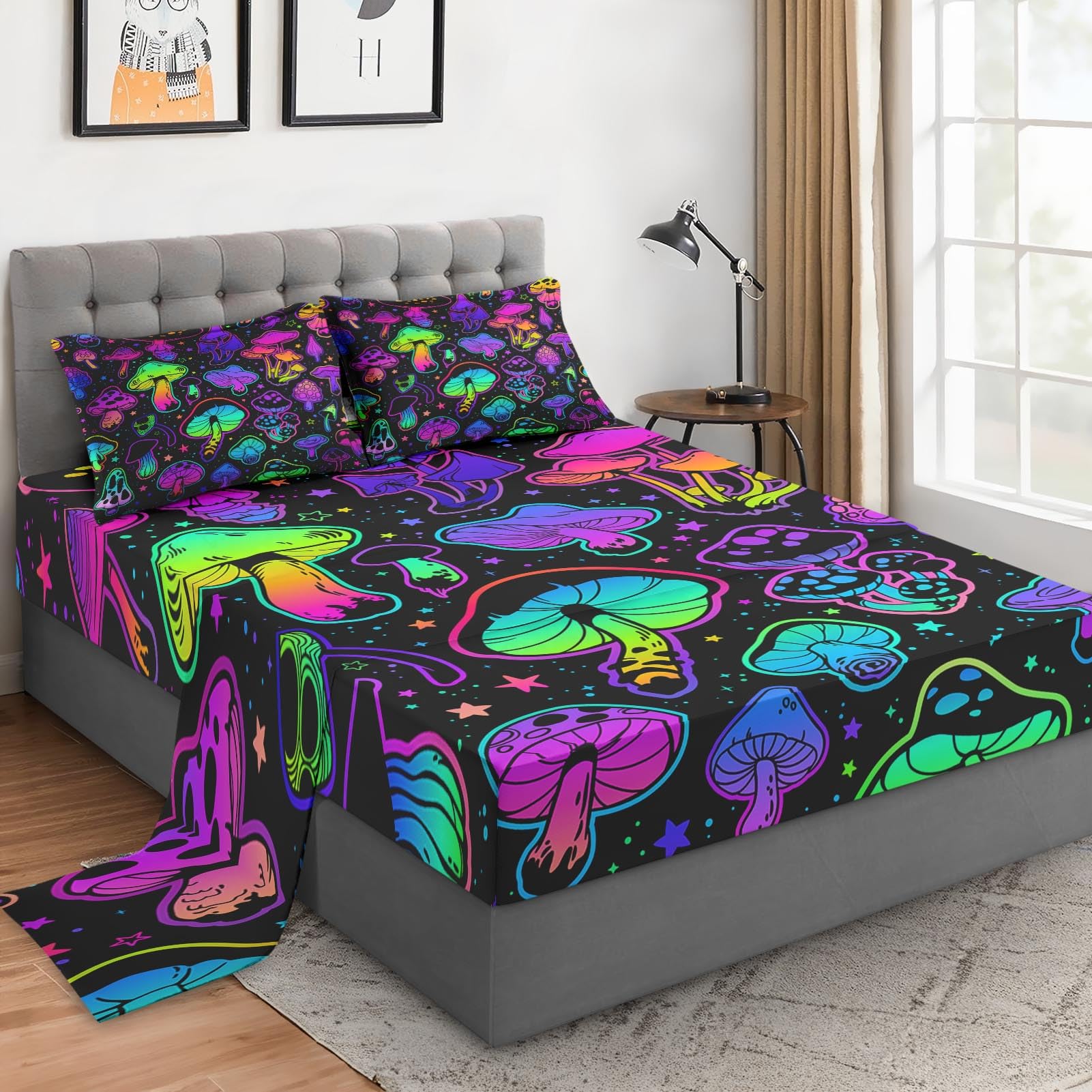 WeCozy Queen Size 4 Pcs Bed Fitted Sheet Set with 14