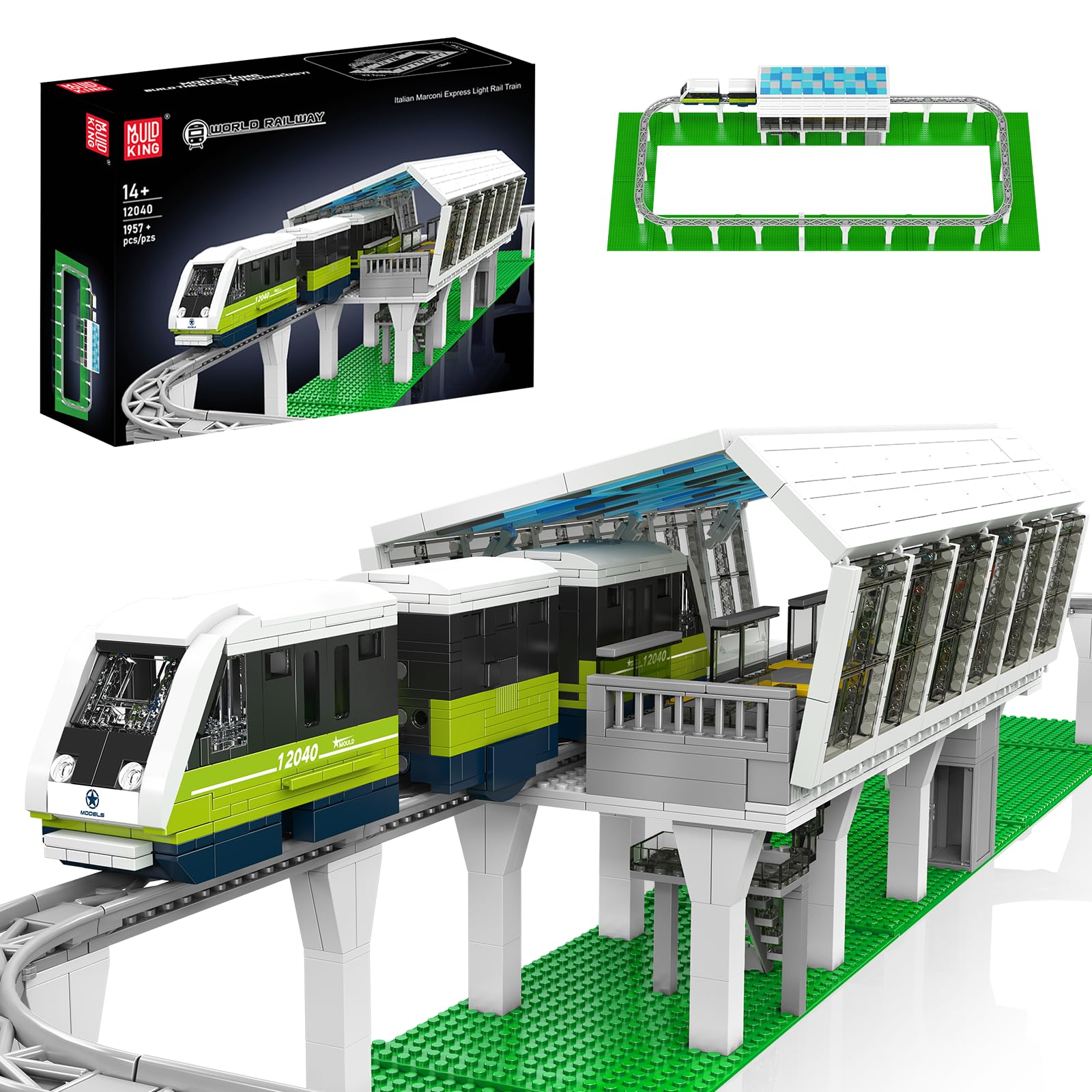 Mould King 12040 Technik Schnellbahn Zug Bausteinset – 1957 Teile Ferngesteuertes Modell mit App-Steuerung, Bausteine Spielzeug Geschenke für Erwachsene und Kinder
