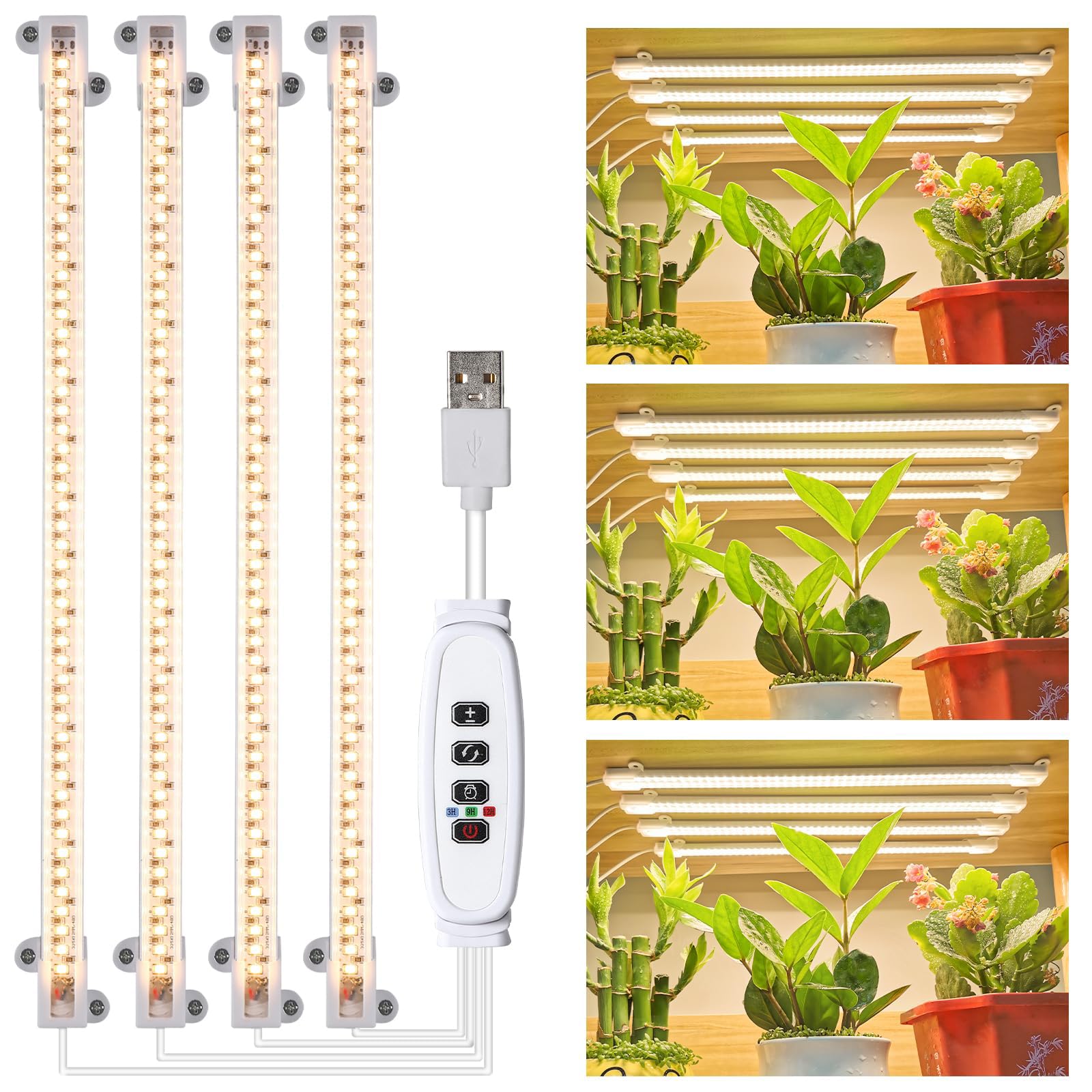 LED Grow Light Strips for Indoor Plants Full Spectrum 3500K, 192 LEDs Plant Light Bar with 3/9/12H Timer, 10 Dimmable Levels for Seedling Succulent, 13 Inches, 4 Head