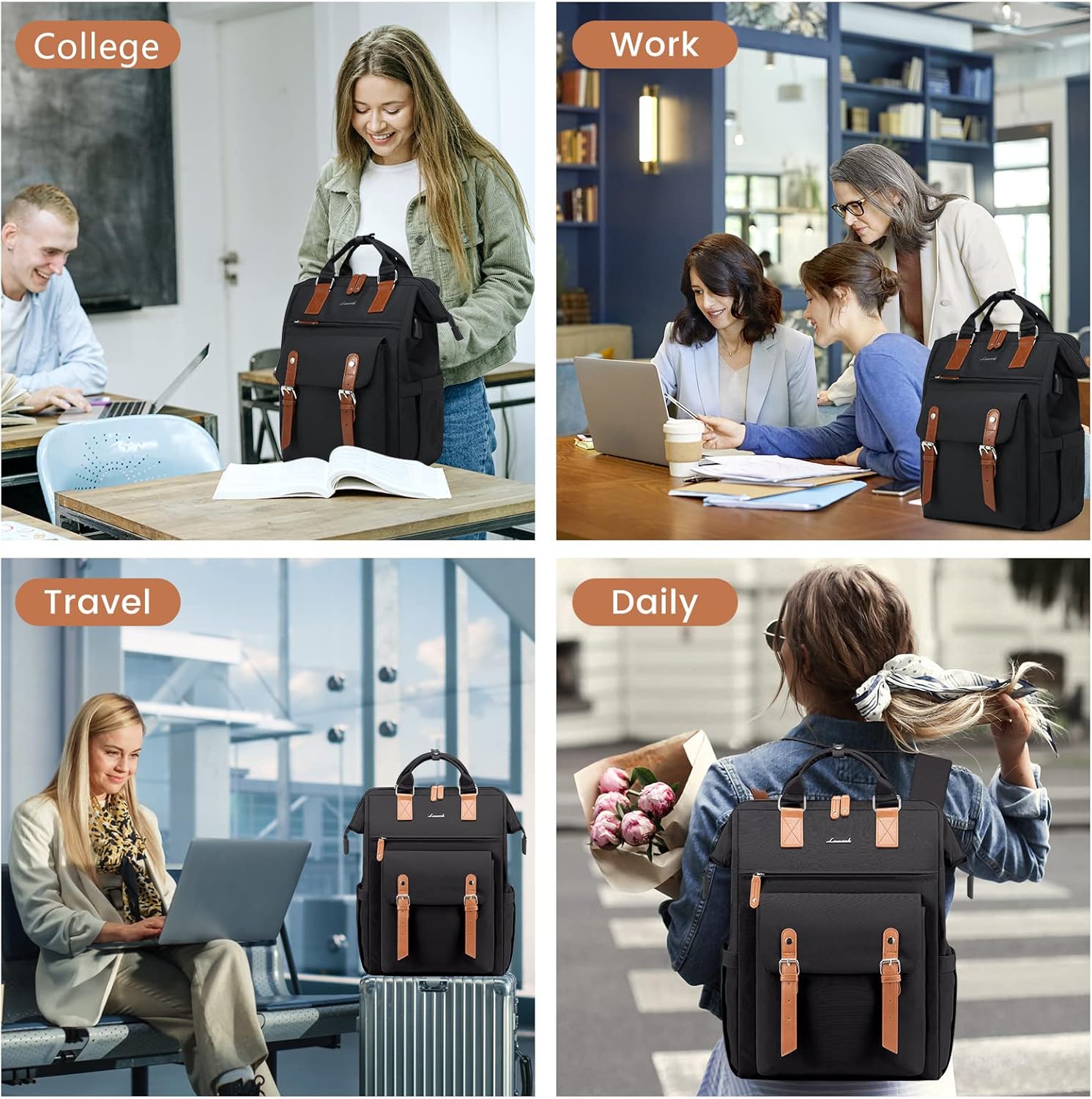 LOVEVOOK Laptop Backpack Purse for Women Work Traveling Commuter Backpack Business Computer Bag Doctor Nurse Bags College Backpack Teacher Laptop Bag, 15.6 Inch, Black-brown (Upgraded) - Image 9