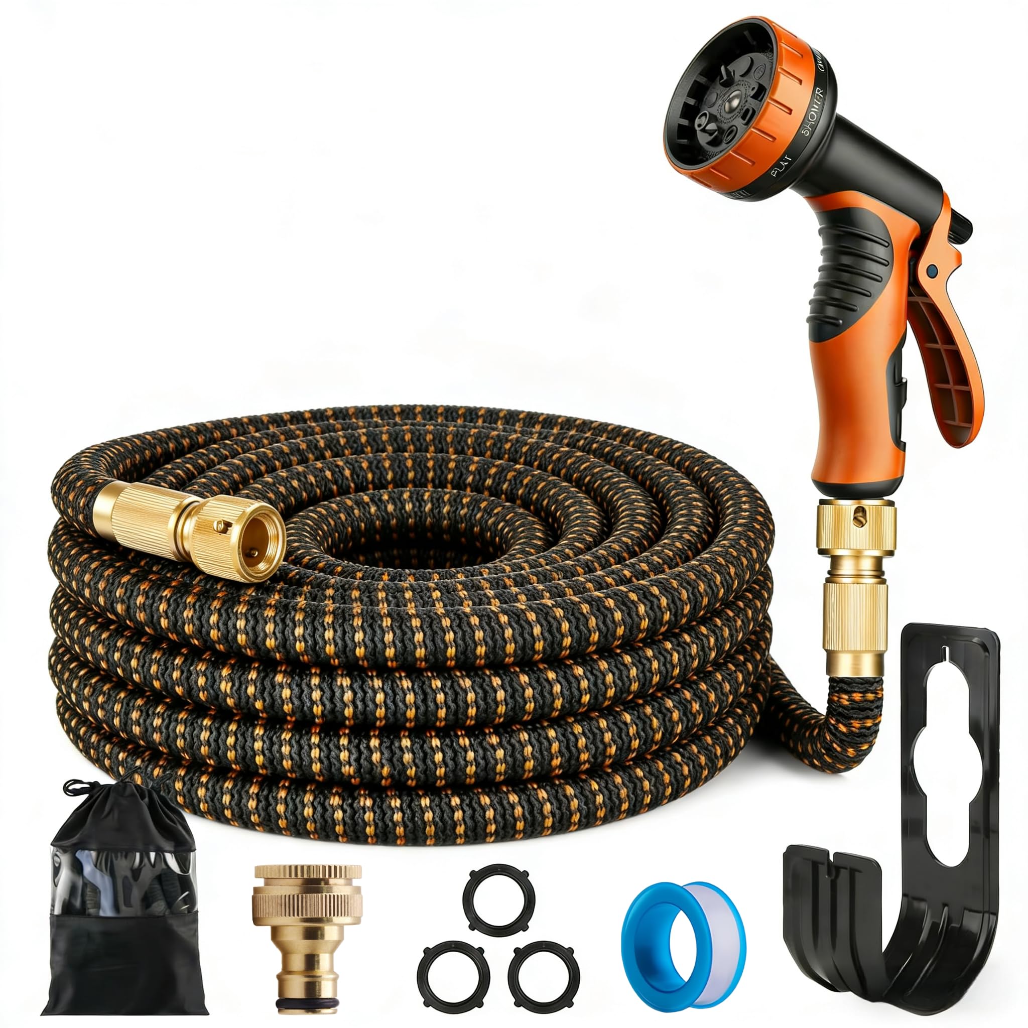 Expanding Garden Hose with 10-Pattern Spray Nozzle - 3-Fold Retractable Water Hose, Lightweight, Leak-Proof, Durable Triple-Layer Latex Core - Ideal for Watering, Car Washing & Pet Bathing (50FT)