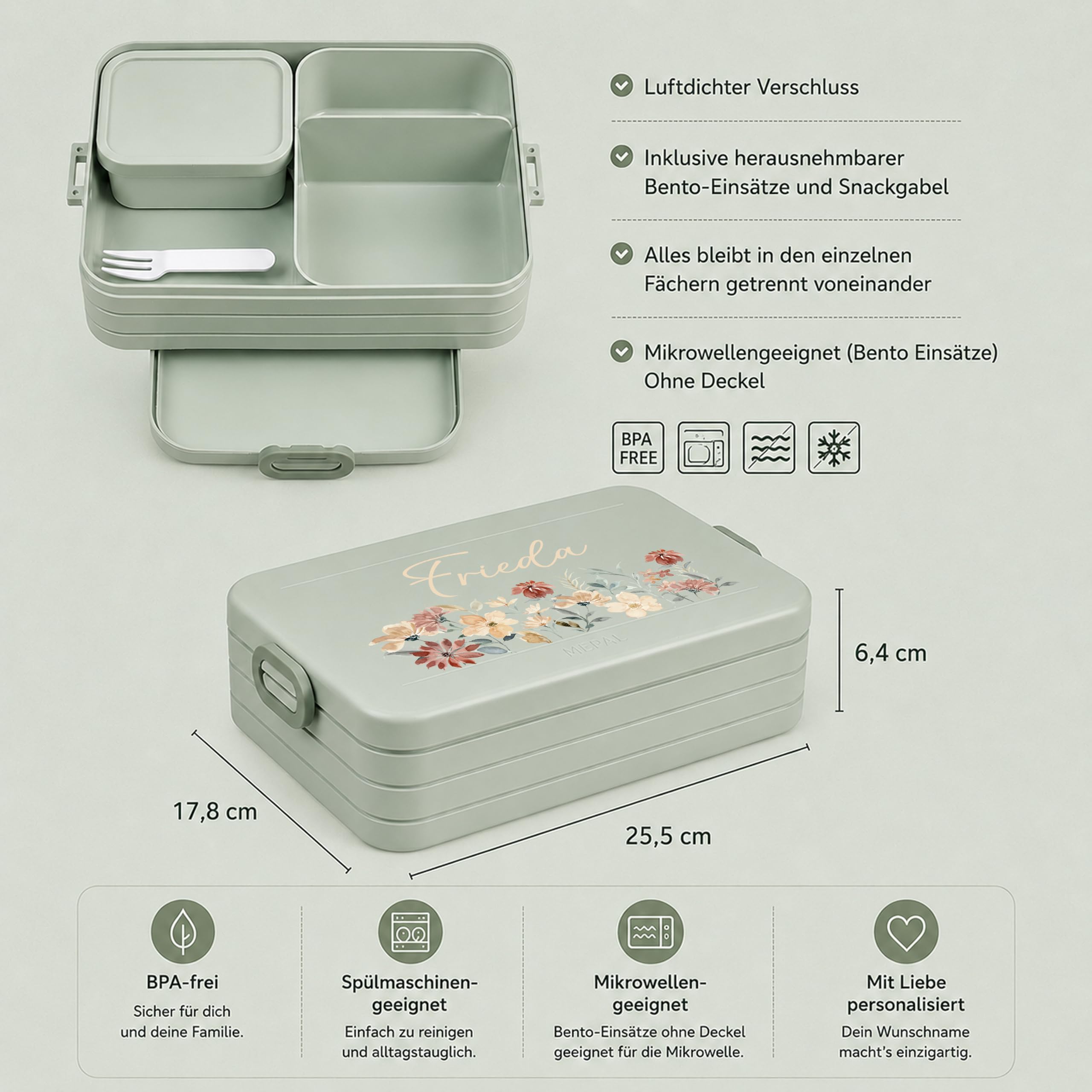 Mepal Personalisierte Brotdose Trinkflasche | Blumenwiese Blumen Design