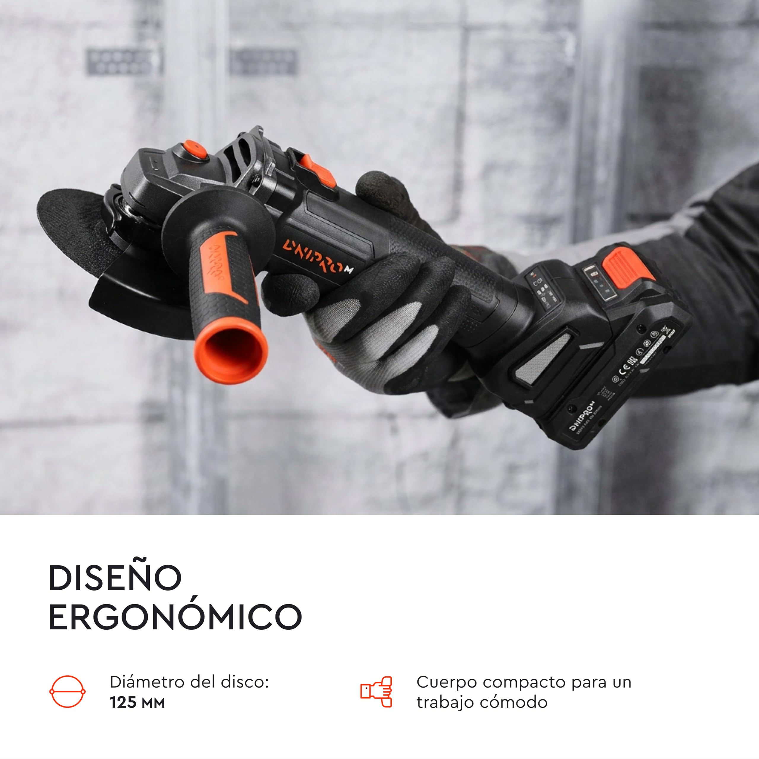 Amoladora Angular a Batería 20V Brushless, Disco 125mm, 2 Velocidades (3.000/8.500 rpm), para Cortar, Desbastar y Lijar,con Batería 4Ah,Cargador,Maletín y 10 Discos de Corte. DGA-201BC Ultra