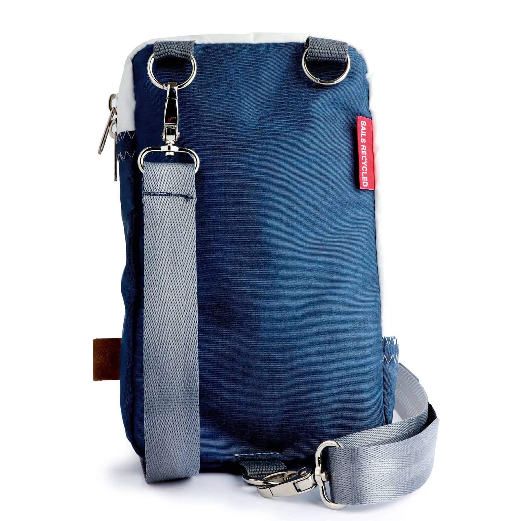 360° Grad Umhängetasche, Schultertasche, Crossbag, Hip bag aus Segeltuch, unisex, weiß blau, Zahl rot, Gurt hellgrau