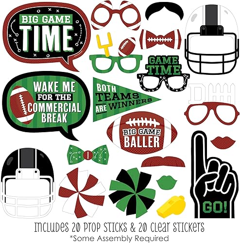 Miniatura 8 de Big Dot of Happiness The Big Game  Rojo y dorado  Kit de accesorios para cabina de fotos de fiesta de fútbol, 20 unidades