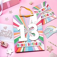 Vista 5 de WRAPAHOLIC Bolsa de regalo de cumpleaños grande de 13 pulgadas con tarjeta y papel de seda - 13 cumpleaños