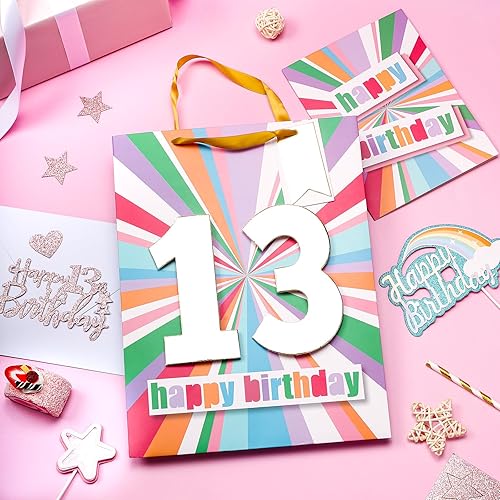 Miniatura 5 de WRAPAHOLIC Bolsa de regalo de cumpleaños grande de 13 pulgadas con tarjeta y papel de seda - 13 cumpleaños