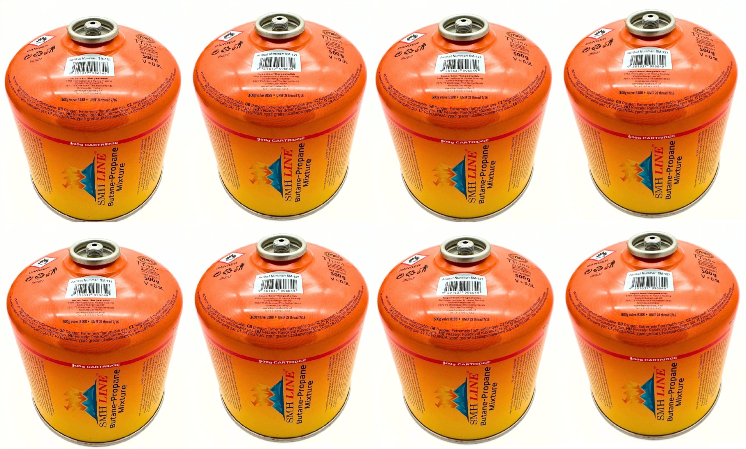 Elico, 8 cartucce a vite da 300 g, filettatura universale 7/16, cartuccia a gas, cartuccia valvola EN 417, con filettatura, bruciatore Bunsen, butano, propano, mix di fornelli da campeggio, fornello a