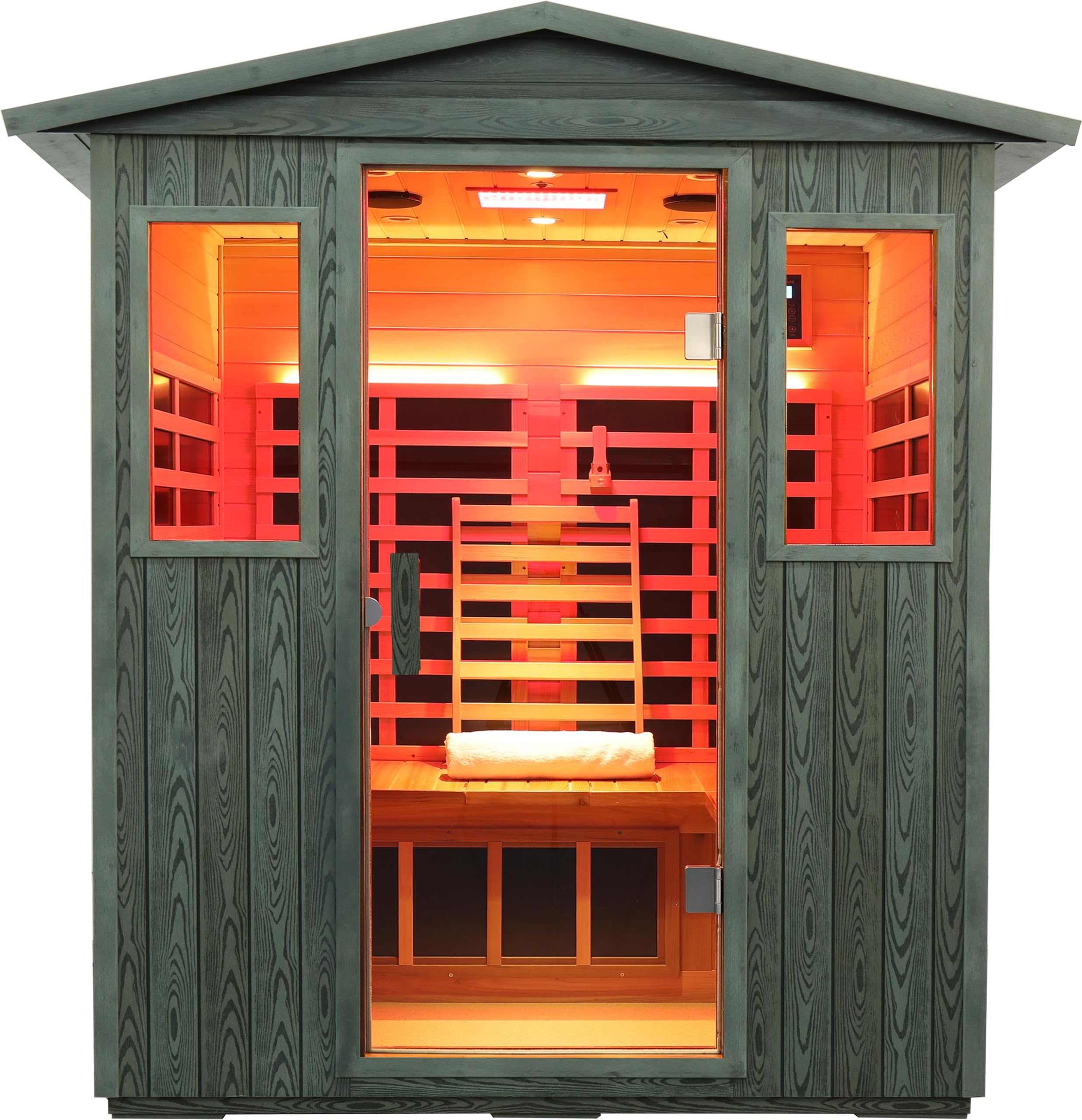 LTCCDSS Ultra Low EMF Outdoor Sauna 3 Person, Full Spectrum Carbonized Composite Wood Far Infrared Sauna for Home, Near&amp;Mid-IR Light, EMF 0.1-1mG, 81.1 * 45 * 83.5 Inch