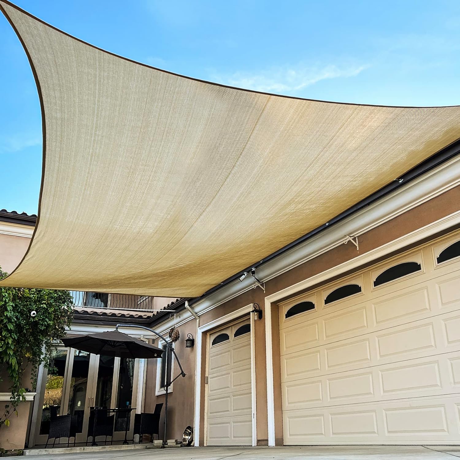 Rectangle Sun Shade Sail Canopy, 6' x 10' Patio Shade Cloth Outdoor Cover - Sunshade Fabric Awning Shelter for Pergola Backyard Garden Carport (Sand)