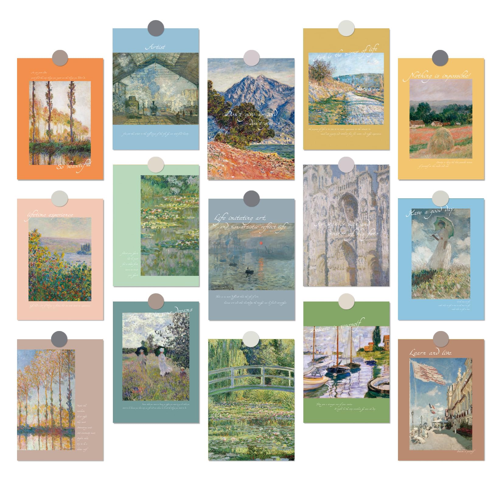 Monet Wall Art Collage Kit Posters for Room (15 Pcs 10x14 cm) Abstract Landscape Paintings, Colorful Wall Art Aesthetic Pictures Art Prints for Wall Decor