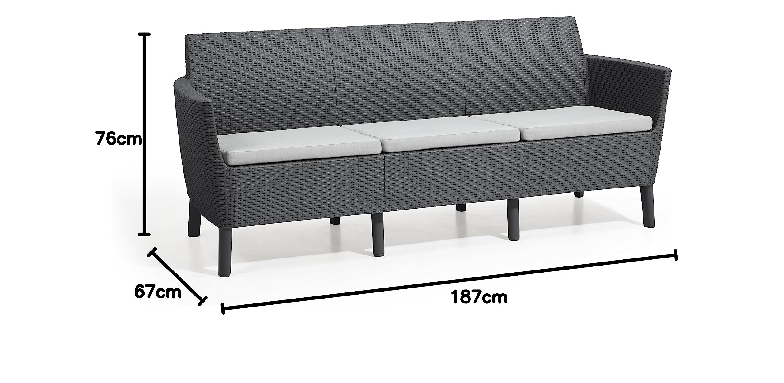Keter Salemo Canapé d'extérieur 3 Places, Coussins Inclus Graphite