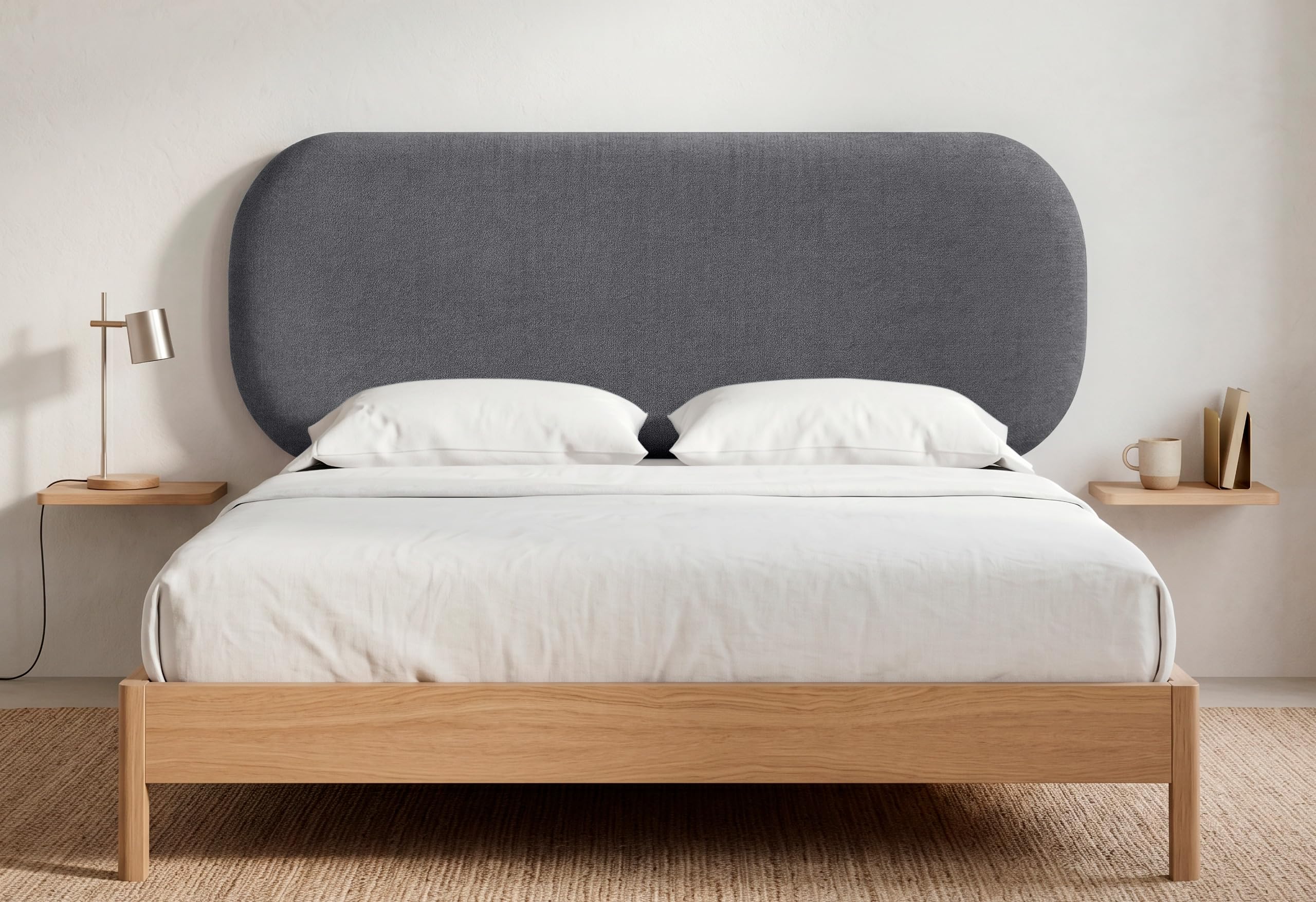 DHOME Cabecero Tapizado Curvo Liso Tela Aqualine 50cm Altura para Pared Acústicos Cabeceros Absorbentes Cabezal Cama Dormitorio (Gris Ceniza, 105cm)