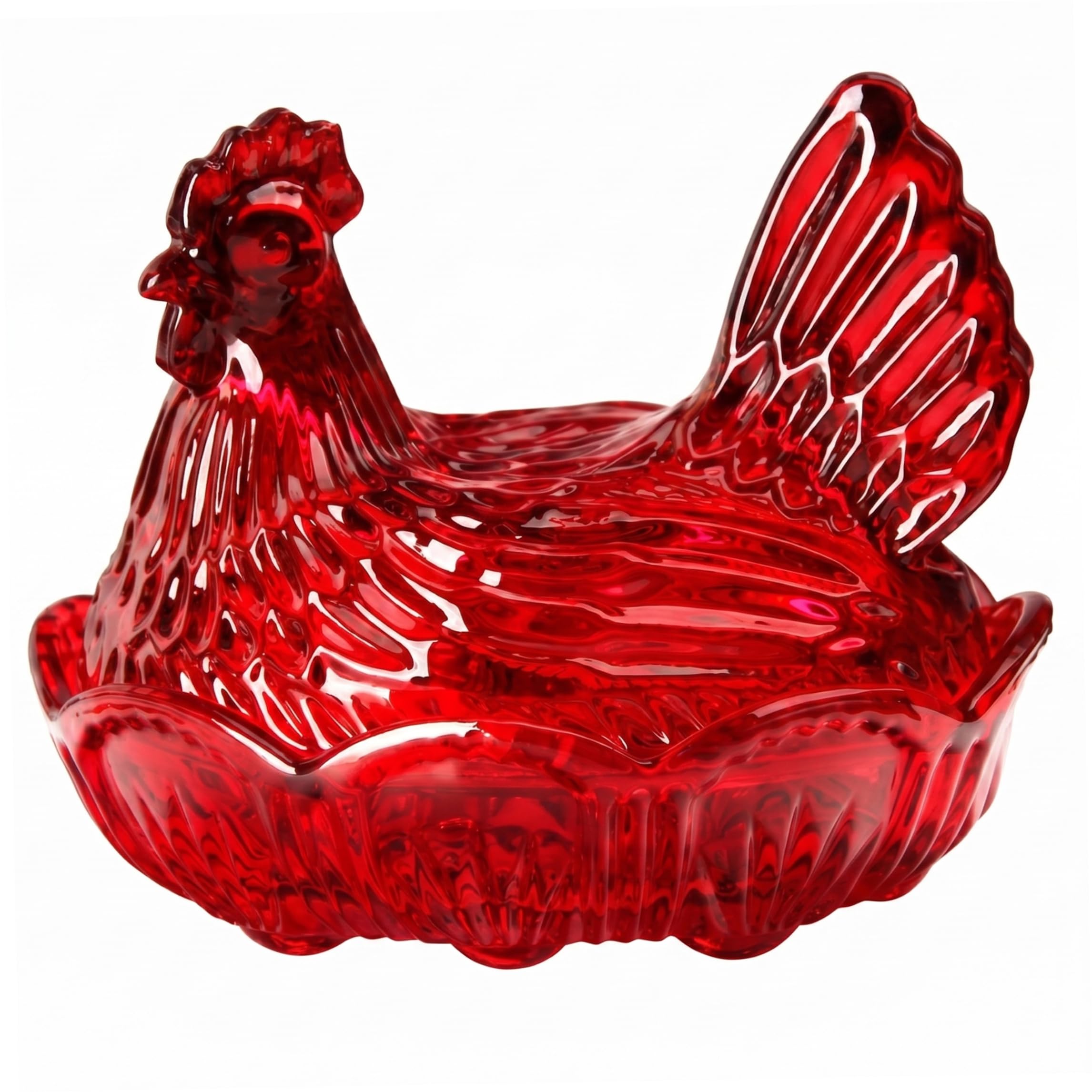 Gemuseeee Hen on Nest Glass Dish Candy Dish with Lid Chicken Shape Candy Bowl for Office Kitchen Decor - Red