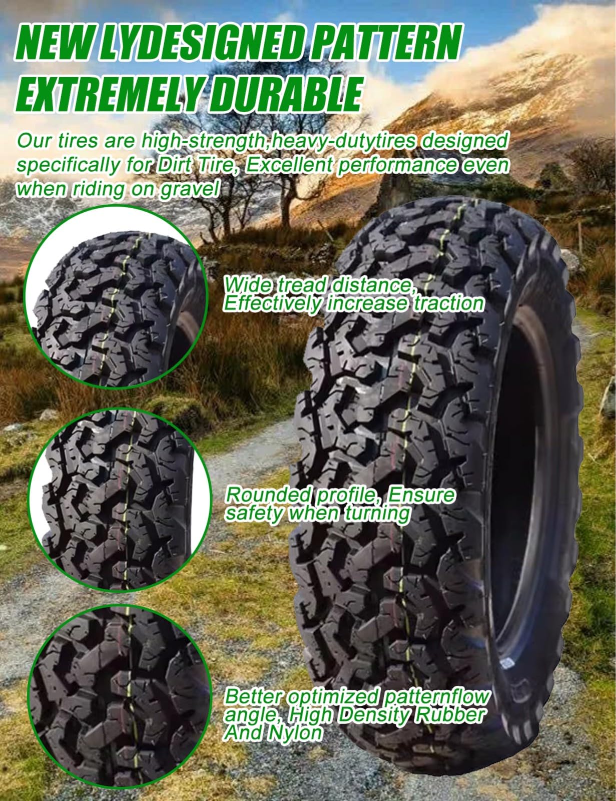 Opona 130/70-12 bezdętkowa do skutera, 62 J, przednia felga 12 cali, 280 kPa, nośność 260 kg, opona 130/70/12, offroad, odporna na zużycie, 130/70/12