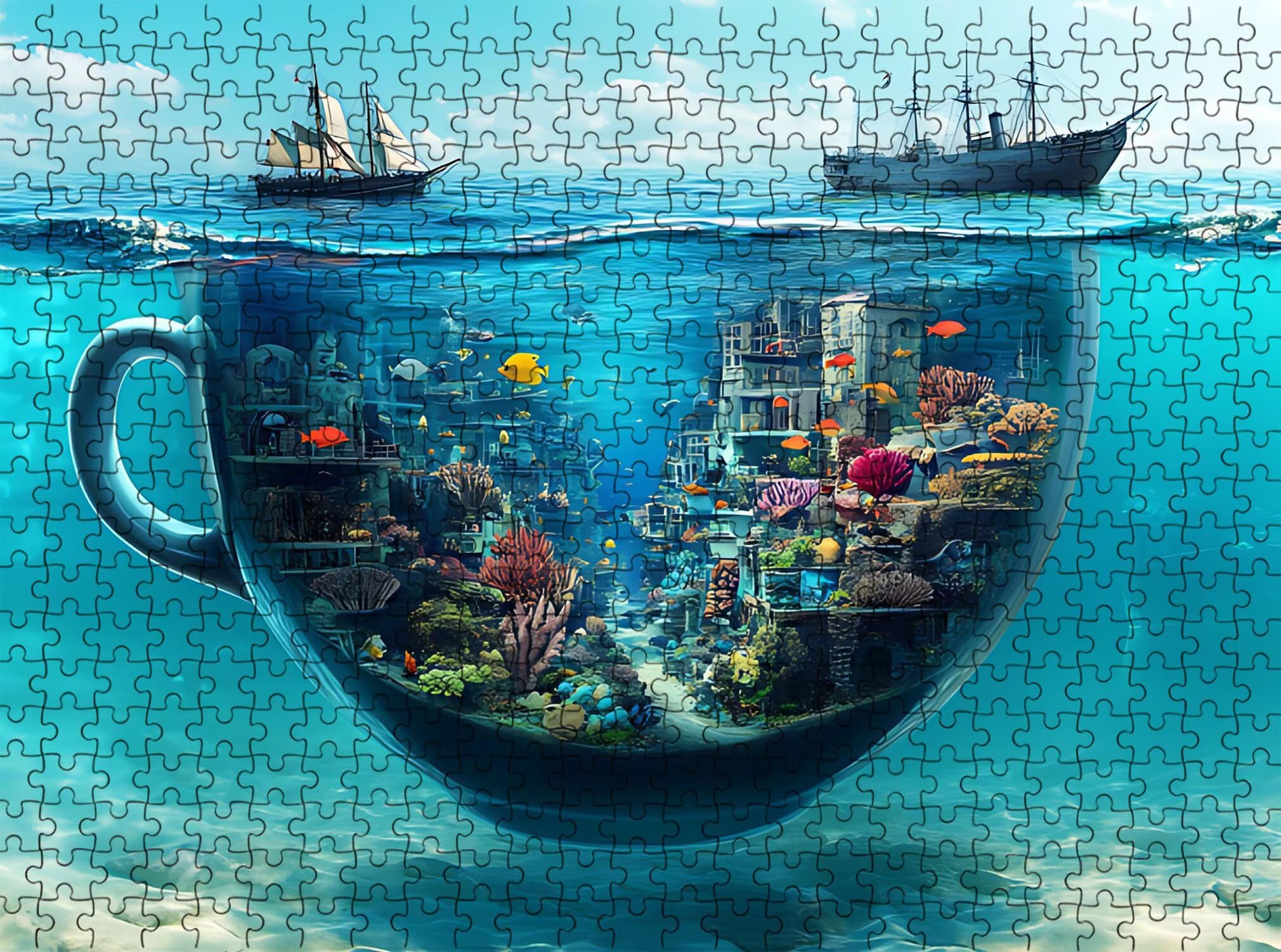 tazza Città Puzzle 1000 Pezzi per Adulti, Puzzle in Legno - Collezione Classica con Poster Incluso - Sfida di Concentrazione e Passatempo Antistress, Gioco Educativo per Famiglia, 75 x 50 cm f0-15