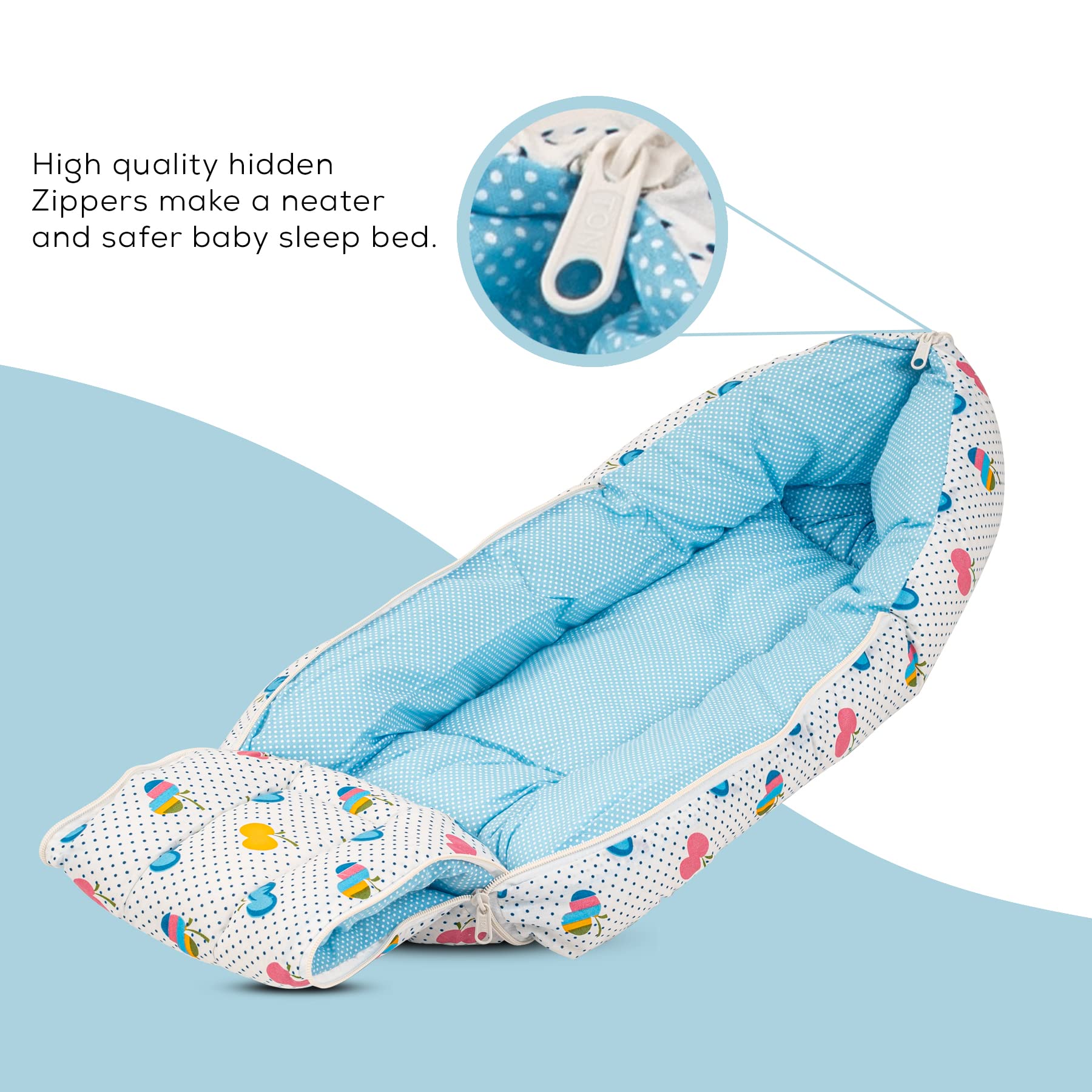 BAYBEE Carry Bed for New Born,Portable & Cozy Baby Nest, Ultra Soft Cotton, Padded Side Bolsters,Daily Travel Companion for 0-6 Months (Blue) 1