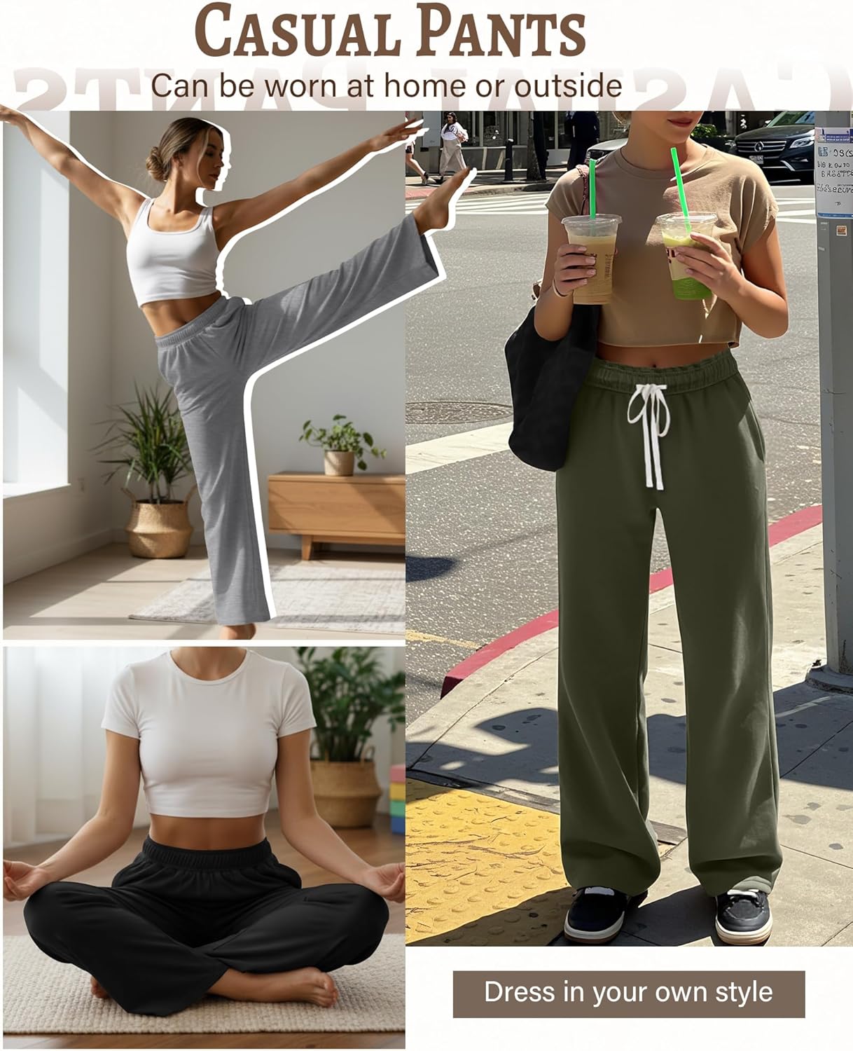 Neer 3 Pack Women's Lounge Pants Wide Leg Yoga Built in Drawstring High Waisted Casual Comfy Baggy Sweatpants with Pockets - Image 4