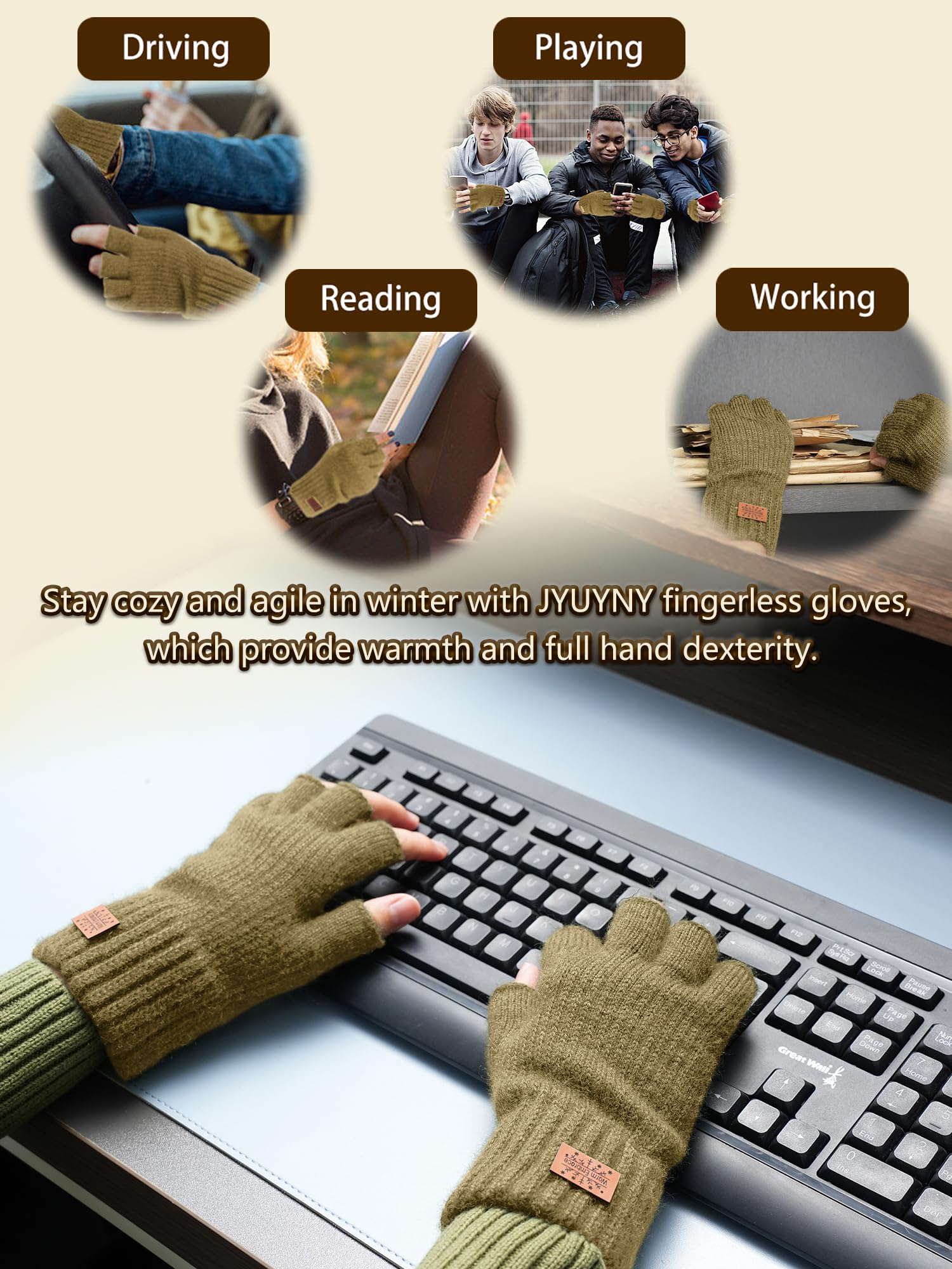 JYUYNY Guanti senza dita - Guanti Mezze Dita Invernali,Guanti Termici Caldi Guanti Senza Dita Fingerless Gloves Guanti in Maglia Unisex per Uomini e Donne