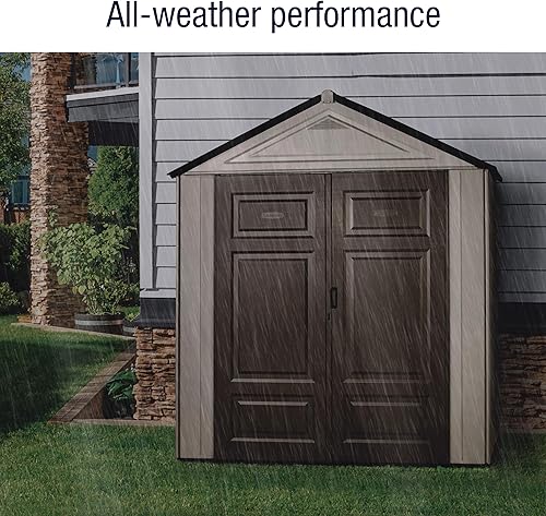 Miniatura 3 de Rubbermaid Cobertizo grande de resina para exteriores, 7 x 3.5 pies, gris y marrón, con perfil de ahorro de espacio para el hogar, jardín, piscina,