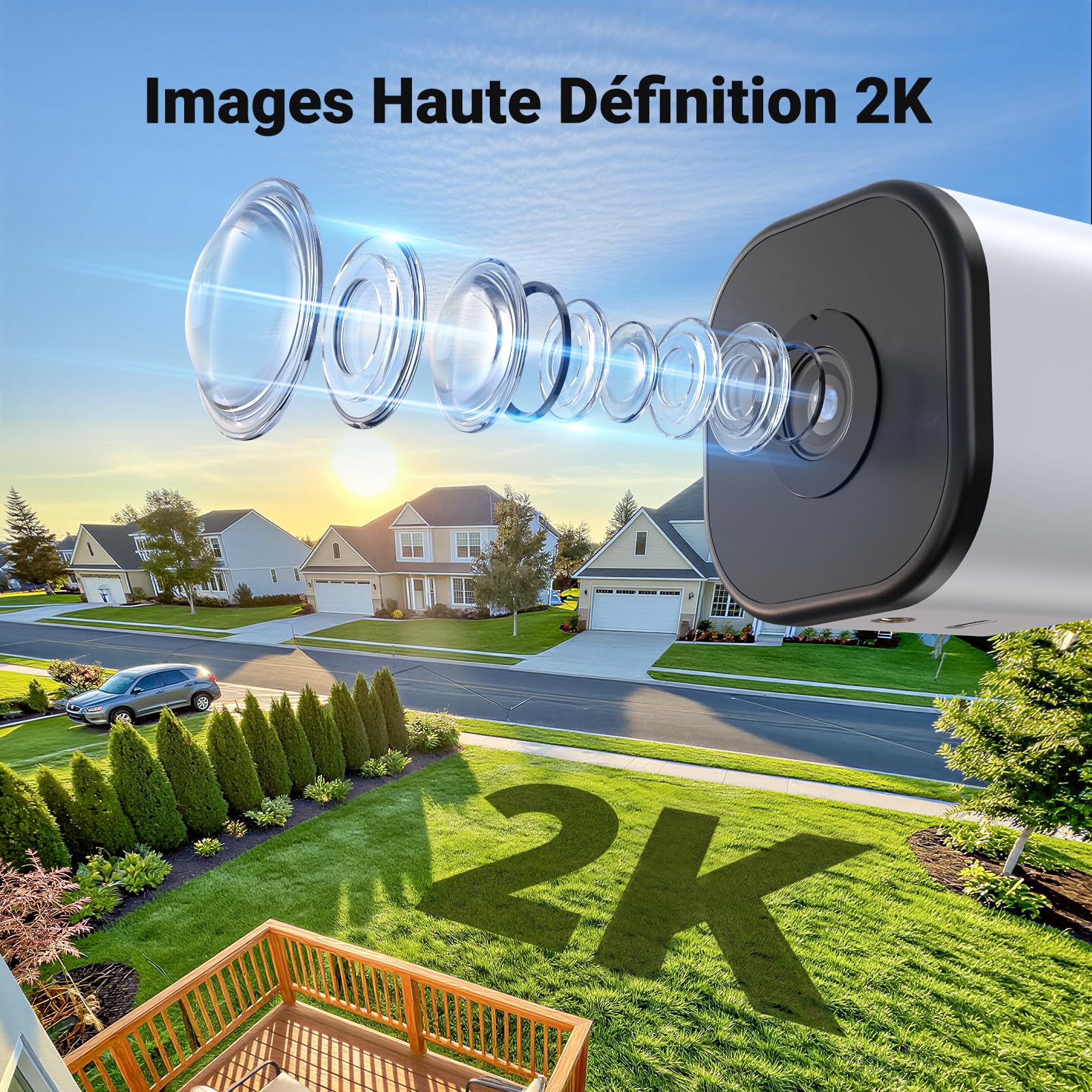 Caméra Magnétique pour Fenêtre 2K Sans Perçage, Surveillance Wi-Fi 2,4/5 GHz Intérieur, Vision Nocturne Couleur Starlight, Détection Personnes, Enregistrement 24/7