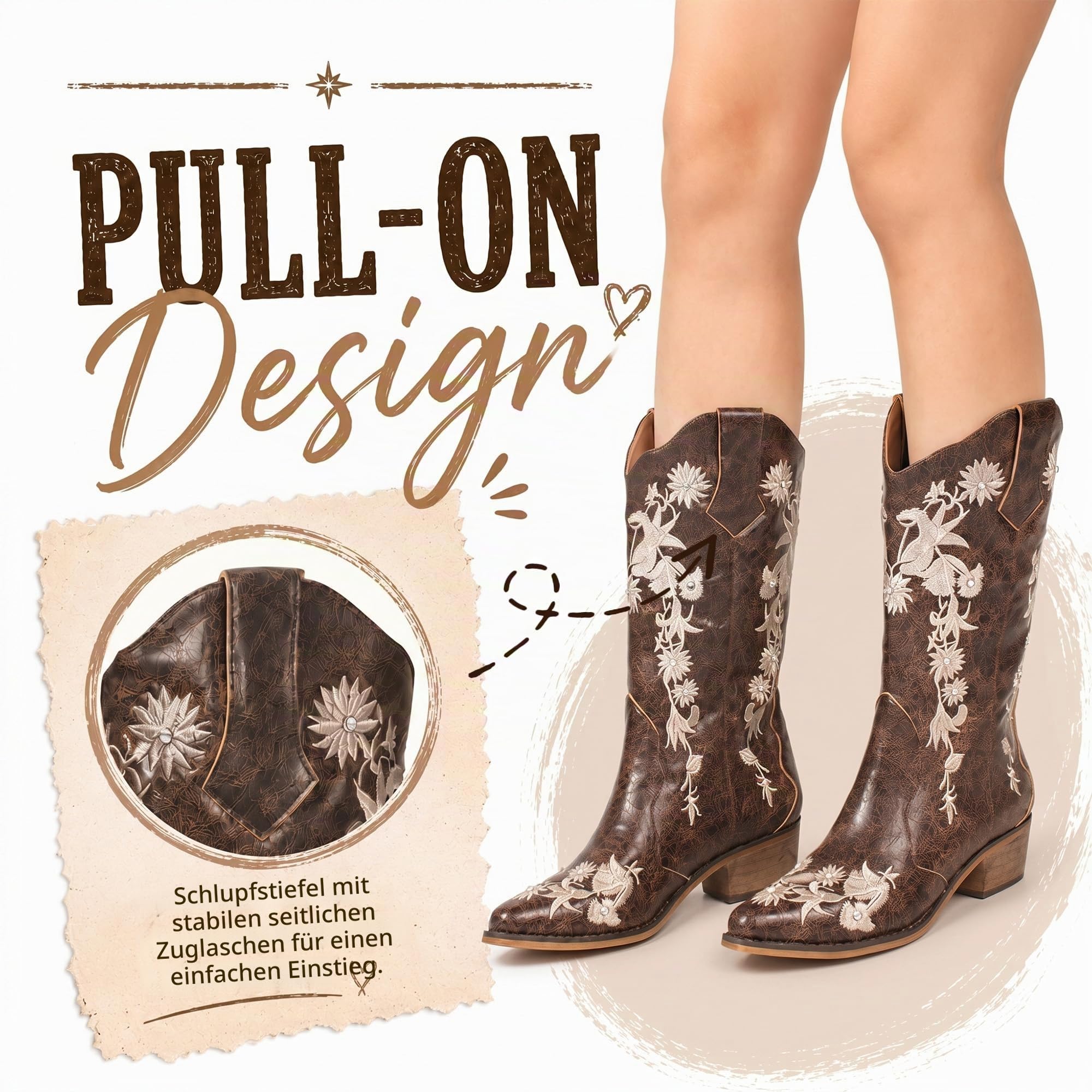 SheSole Cowboystiefel Damen Westernstiefel mit Blockabsatz Sommer Cowgirl Stiefel Schuhe