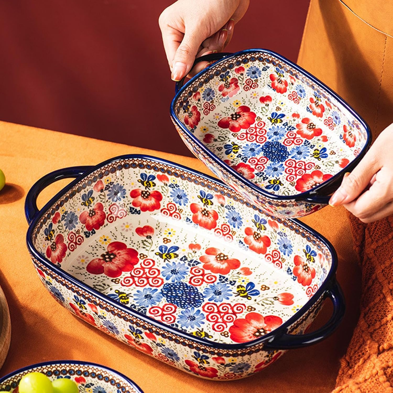 Naczynie Do Pieczenia Lasagne W Stylu Polskim, Prostokątna Forma Do Lasagne Ceramiczna, Naczynia W Stylu Vintage W Kształcie Piekarnika, Tapas Do Ciasta, Kuchenka Mikrofalowa I ża, 1900ml