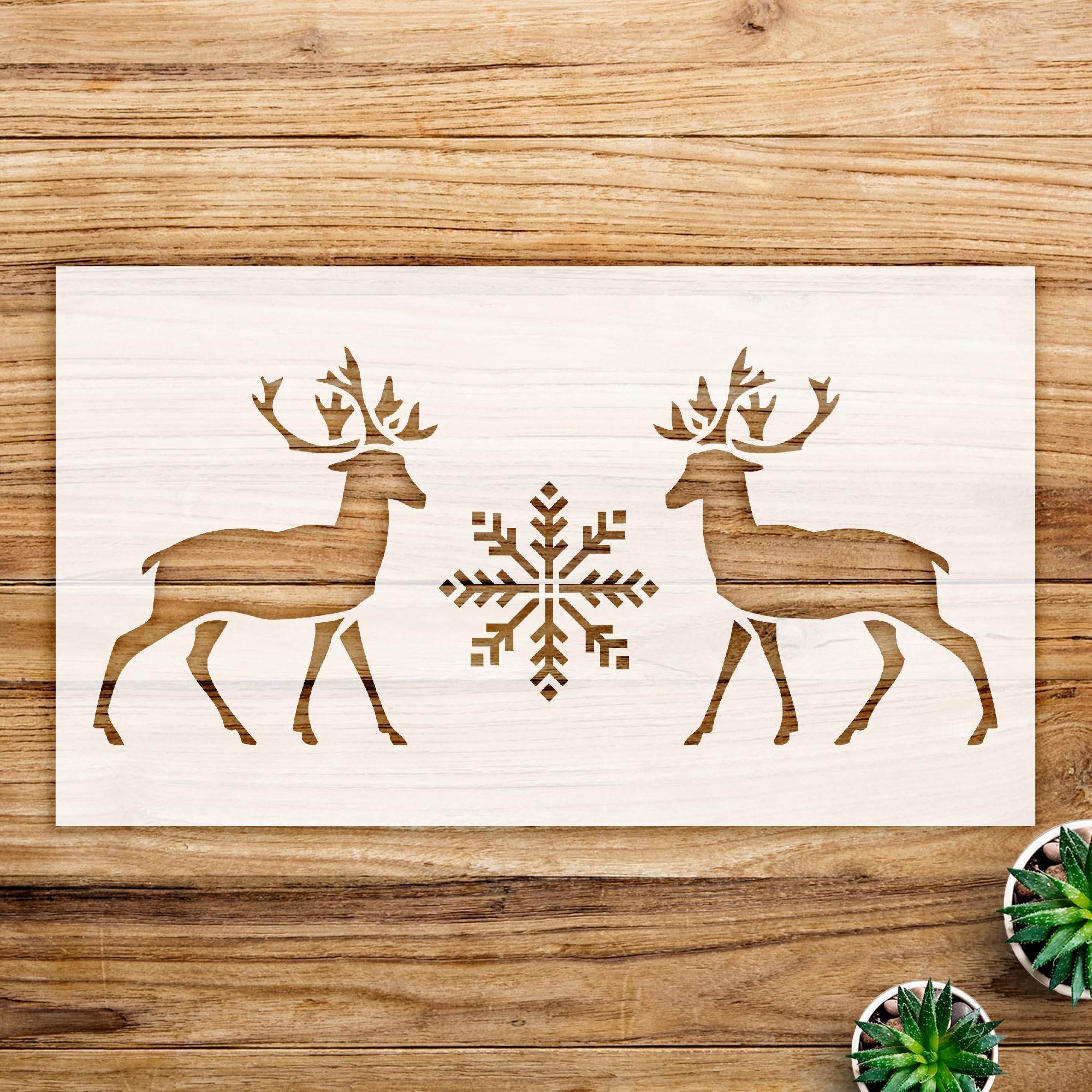 Reindeer Stencil Pattern with Antlers and Snowflakes for Walls and Crafts, Reusable Mylar Template, Ideal for Christmas and Winter Home Decor - Size A4 (11.0