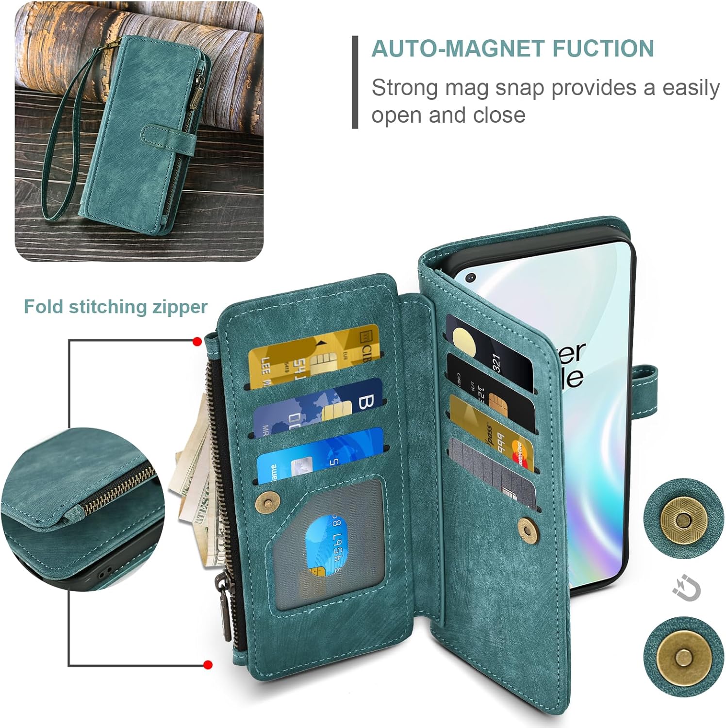 Asuwish Phone Case for OnePlus 8 OnePlus8 5G UW Tmobile Wallet Cover and Tempered Glass Screen Protector Flip Card Holder Cell Accessories One Plus8 On 1 Plus 1plus One+ 1+ 1+8 Verizon Women Men Blue