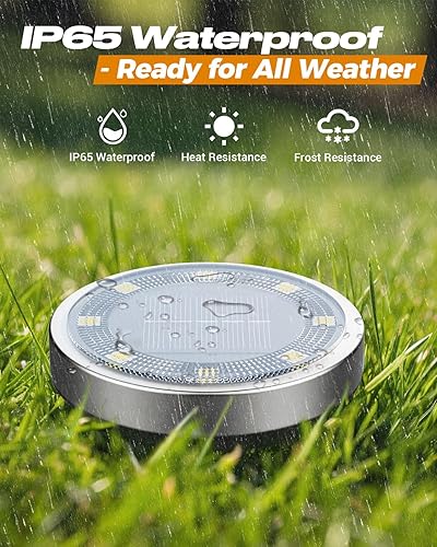 Miniatura 3 de btfarm Paquete de 16 luces solares para exteriores, 8 luces LED solares de disco IP65, impermeables, luz solar plana, luces de camino alimentadas