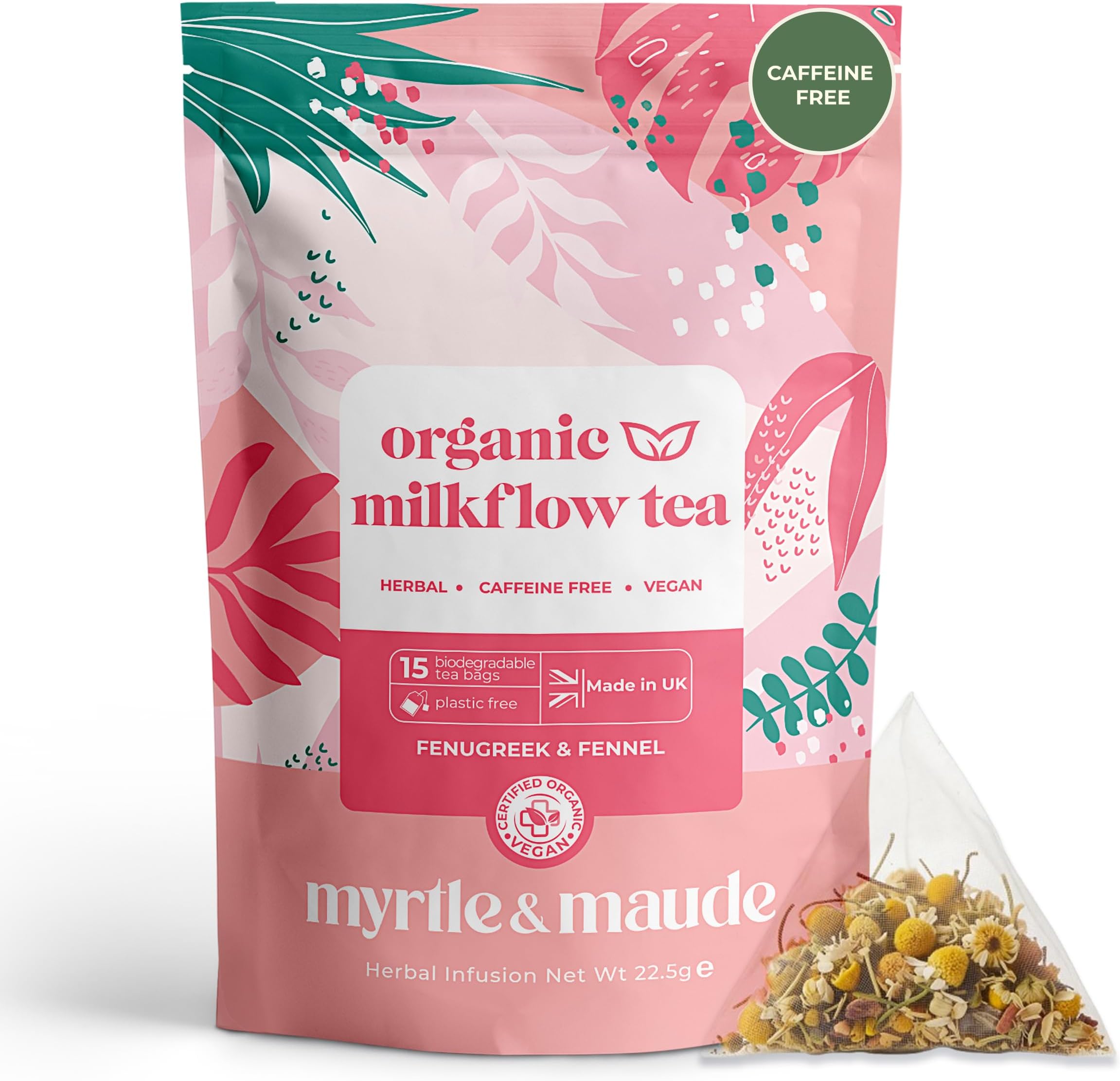 Myrtle & Maude Milk Flow Tea — Lactation Support for Breastfeeding Mums, Certified Organic, Certified Vegan, Made in the UK, Herbalist Formulated, Caffeine Free, 15 Biodegradable Tea Bags