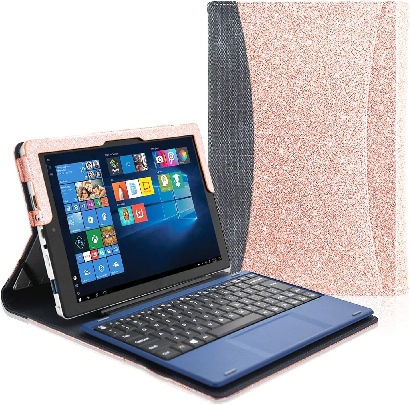 ACdream Case Fits 2018 RCA Cambio 10.1" W101SA23T1S / W101SA23T2, Multiple Angle Viewing with Pocket Business Cover Case for 10.1 inch RCA Cambio 2-in-1 Window Tablet with Kickstand, Glitter Rose Gold