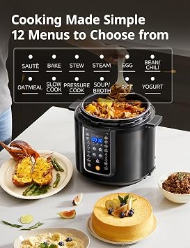 COMFEE 12-in-1 Electric Pressure Cooker, Instant Multi, Non-Stick Pot, Yogurt Maker, Rice Cooker, Slow, Saute Steamer, Pressure Cooker 6 Quart Black